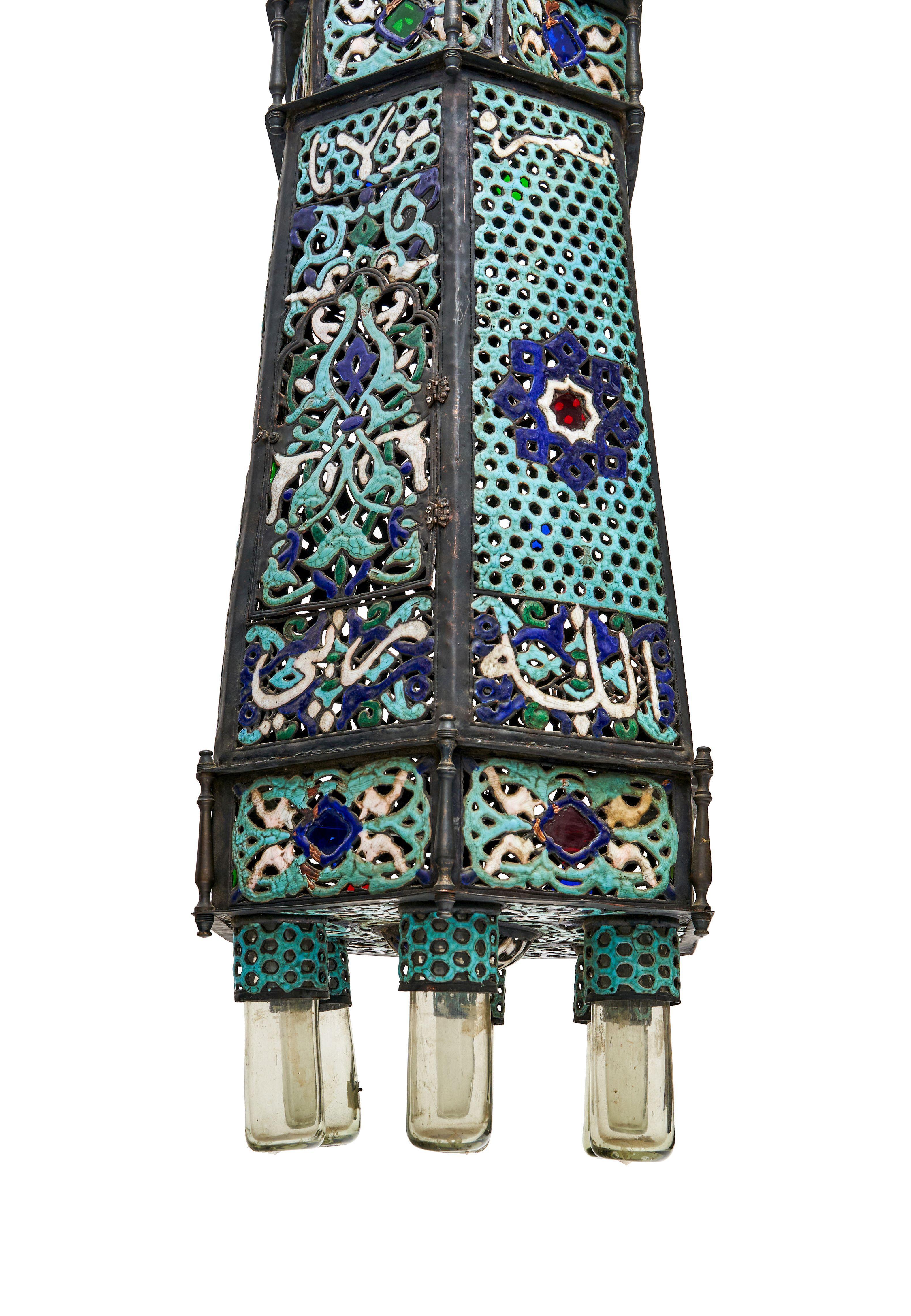 Damascus Enamelled Copper Mosque Lamp, 19th Century For Sale 1