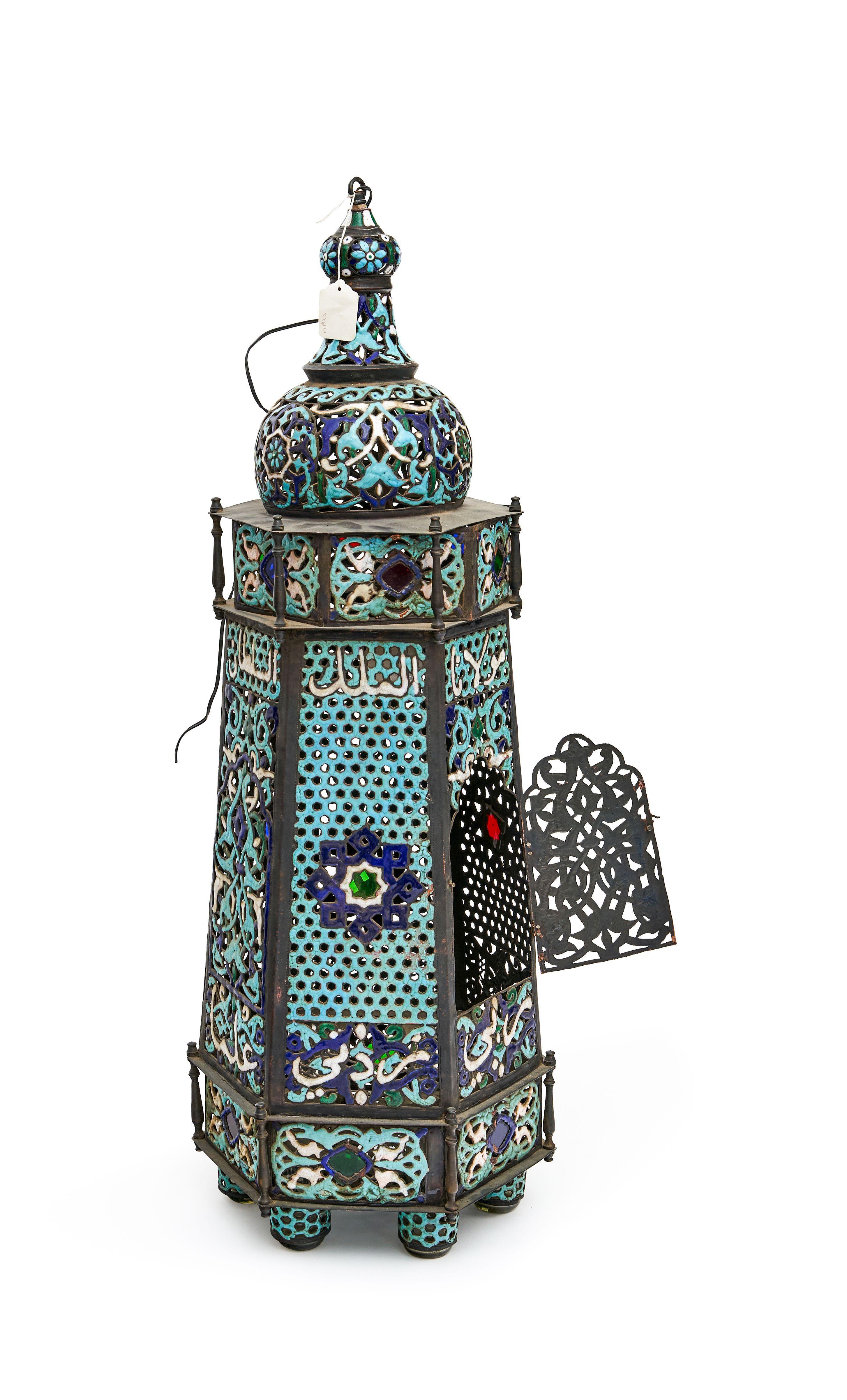 Damascus Enamelled Copper Mosque Lamp, 19th Century For Sale 3