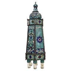 Lampe de mosquée en cuivre émaillé de Damas, XIXe siècle
