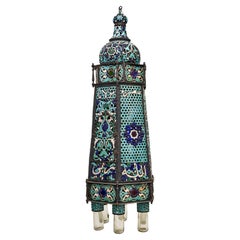 Antique Damascus Enamelled Copper Mosque Lamp, 19th Century