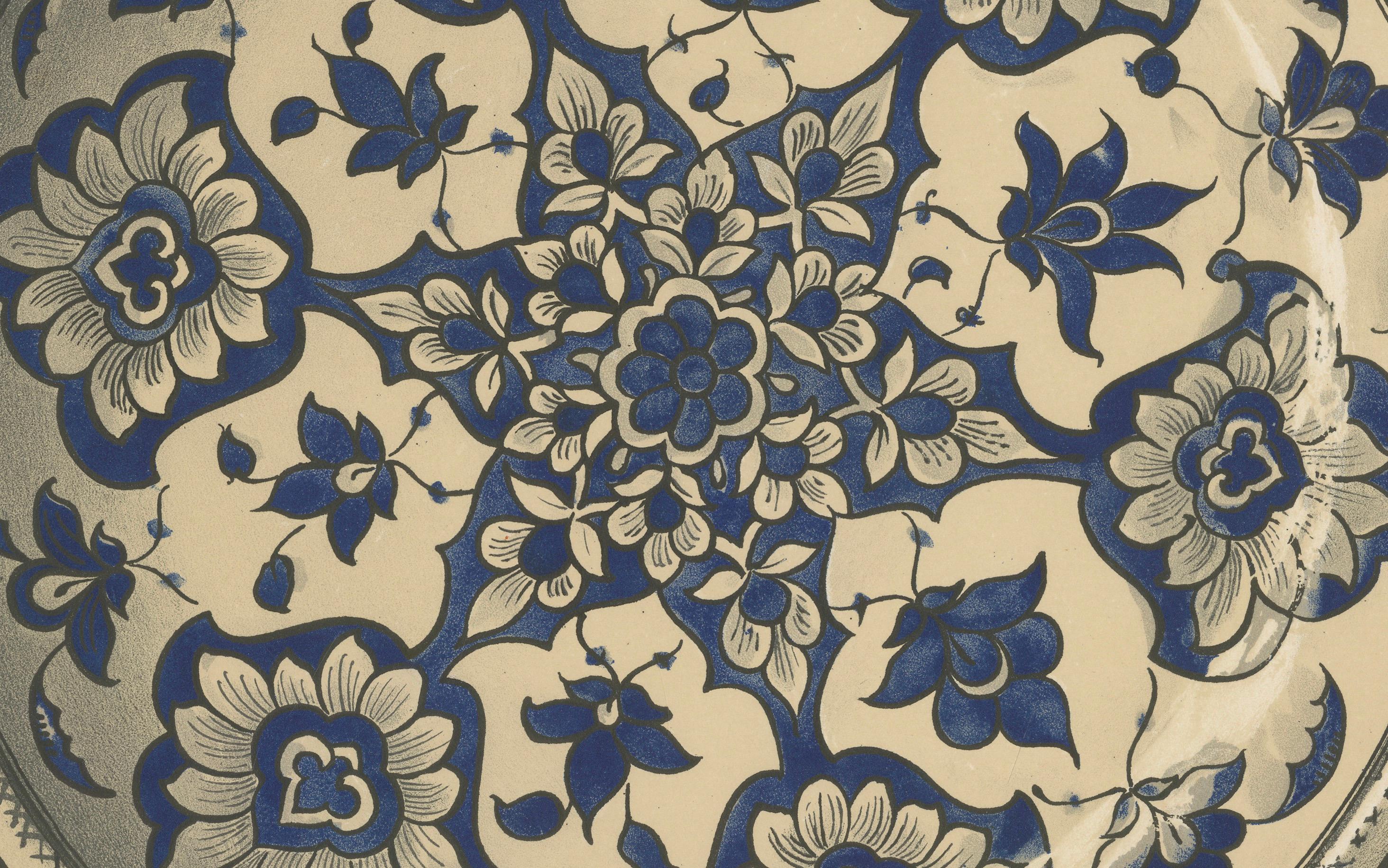 Damaszener Fayence Teller mit blauem Blumenornament - Julius Lessing, Berlin 1890 im Zustand „Gut“ im Angebot in Langweer, NL