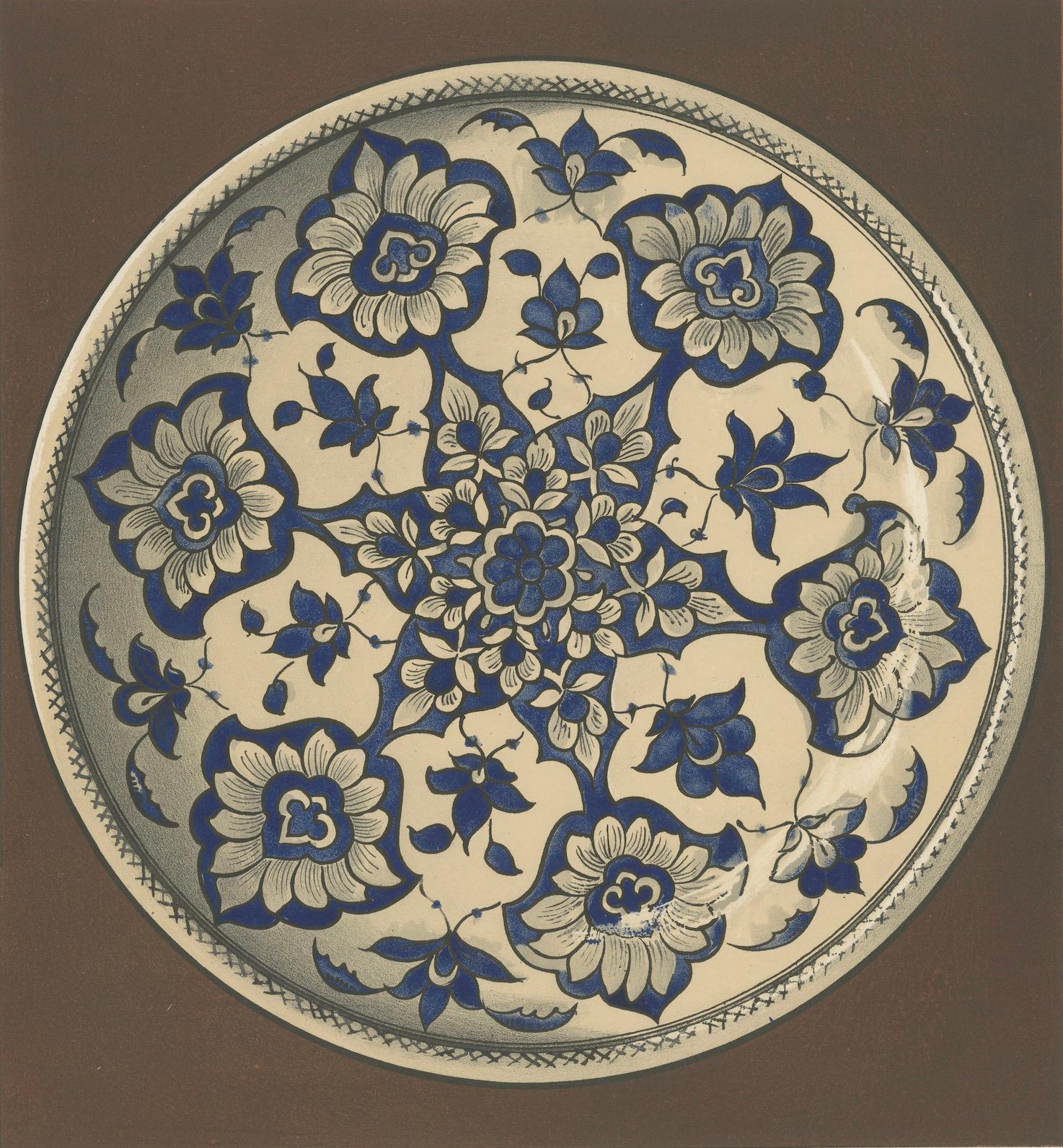 Damaszener Fayence Teller mit blauem Blumenornament - Julius Lessing, Berlin 1890 (Spätes 19. Jahrhundert) im Angebot
