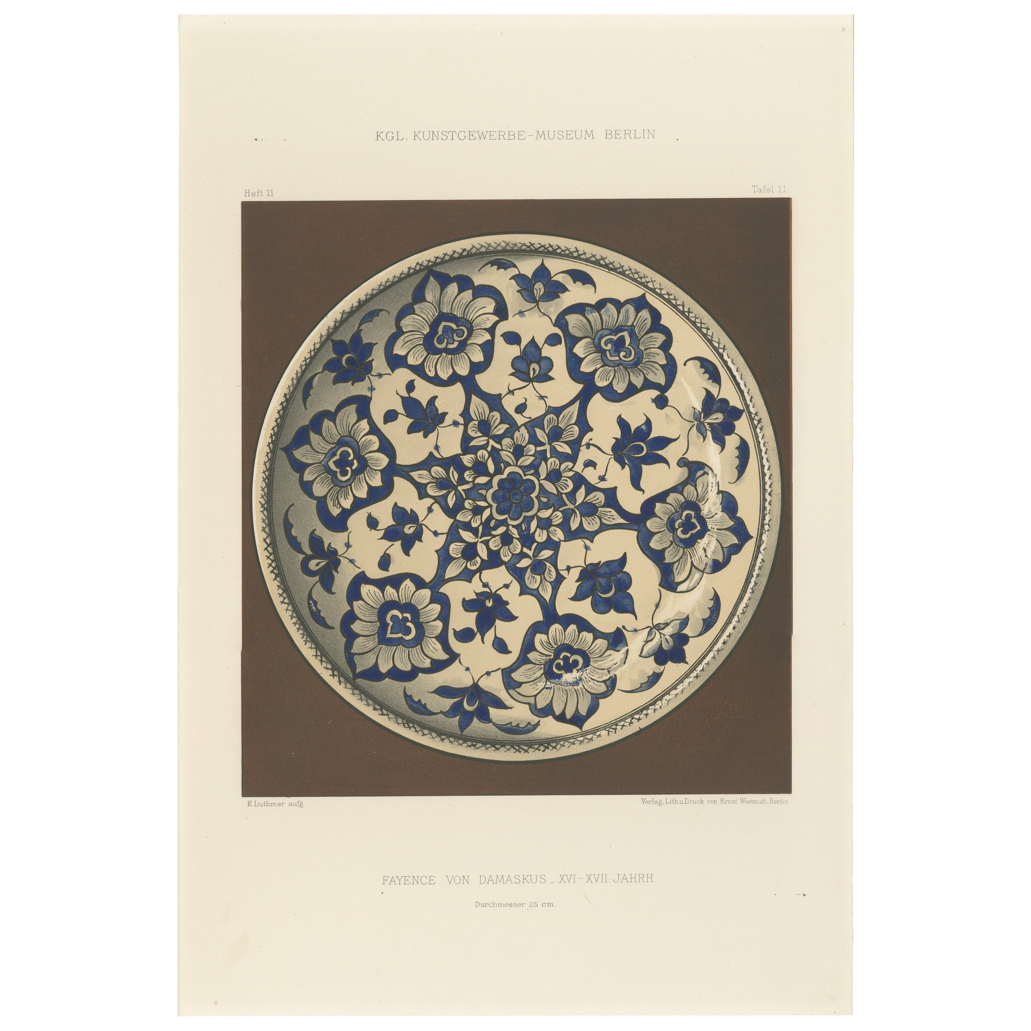 Damaszener Fayence Teller mit blauem Blumenornament - Julius Lessing, Berlin 1890