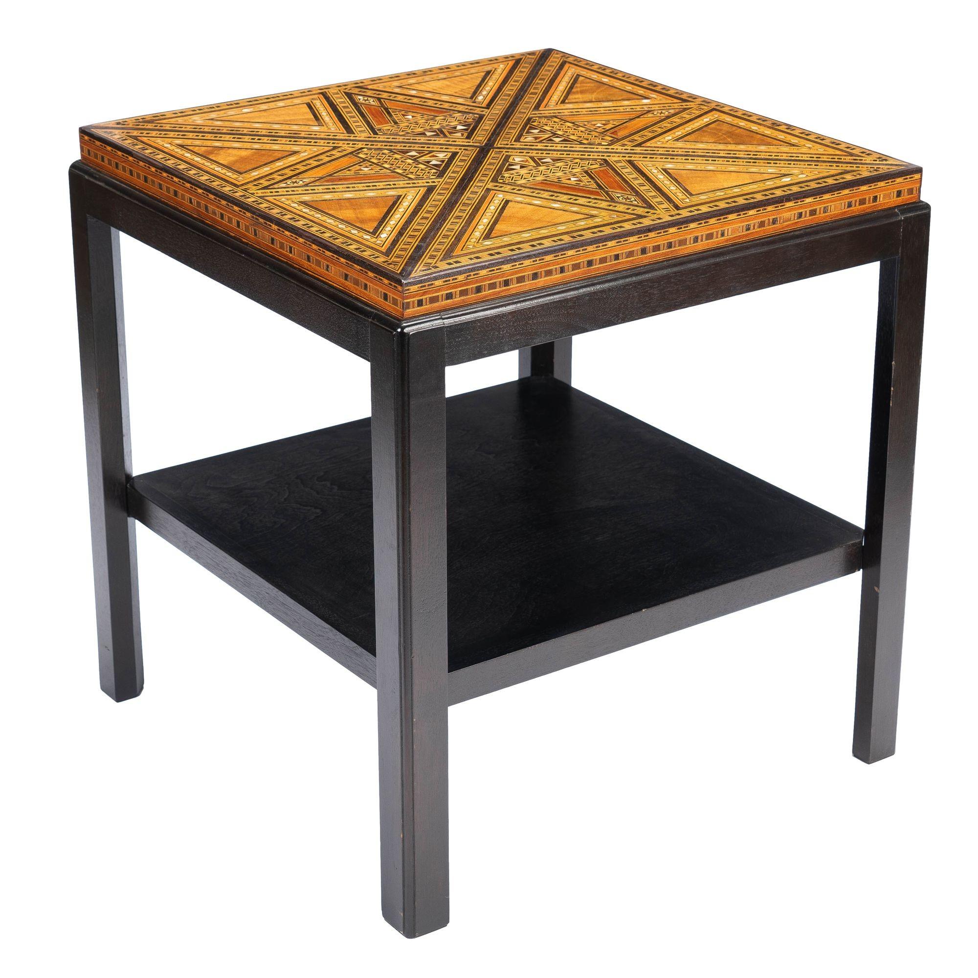 Islamic Damascus Inlaid Table Top on Custom Stand, c. 1900 For Sale