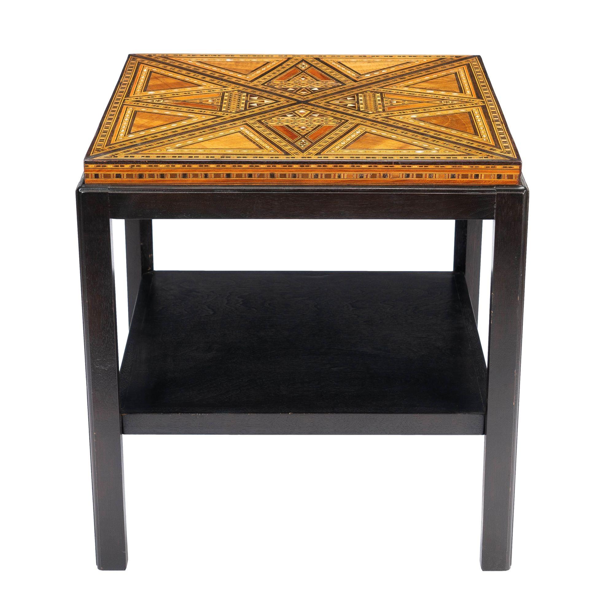 Syrian Damascus Inlaid Table Top on Custom Stand, c. 1900 For Sale