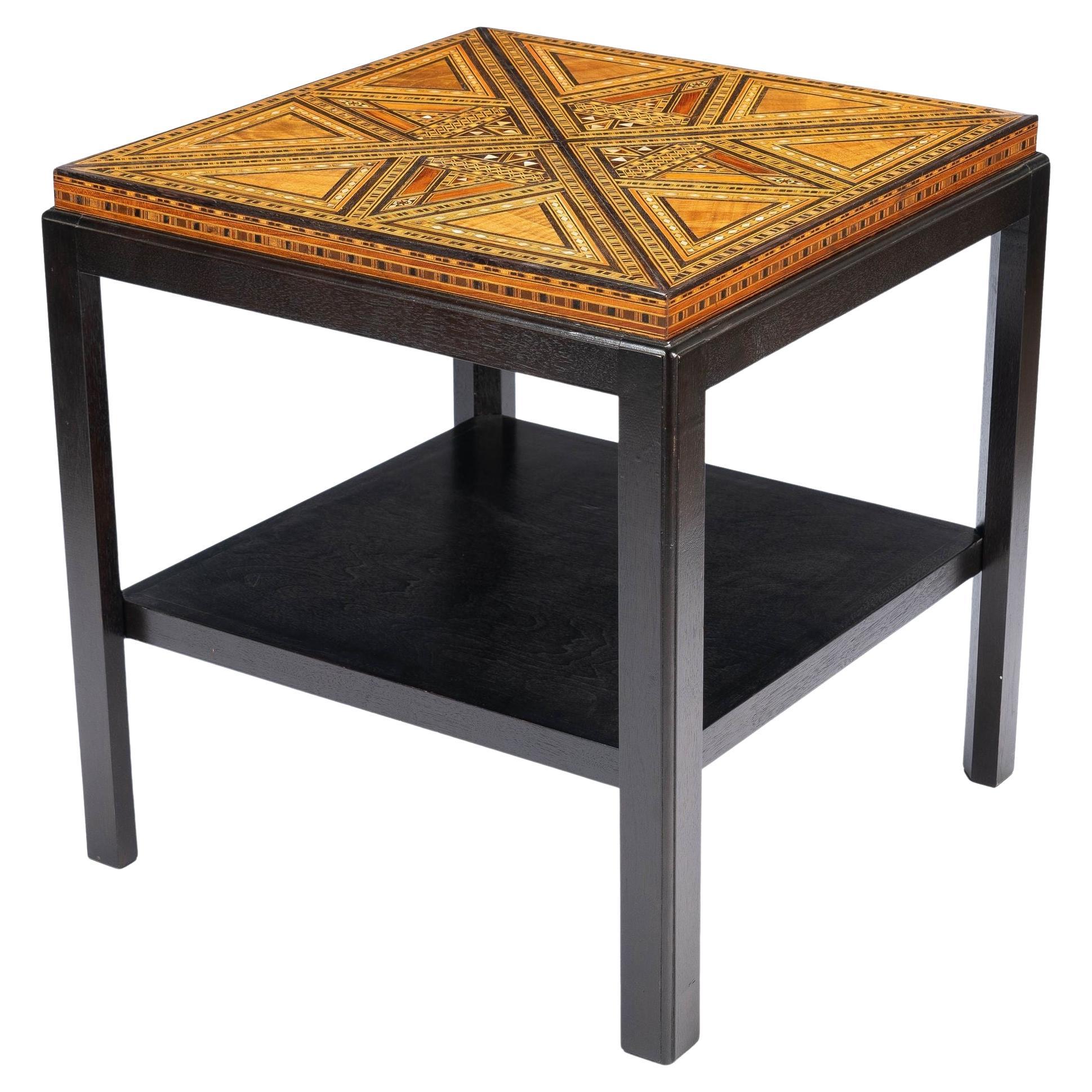 Damascus Inlaid Table Top on Custom Stand, c. 1900