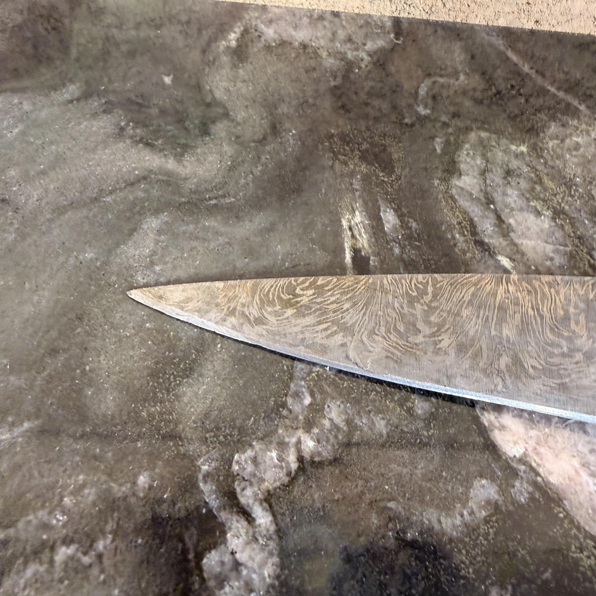 Damaszener Stahl Klinge Messer Holzgriff (Ende des 20. Jahrhunderts) im Angebot