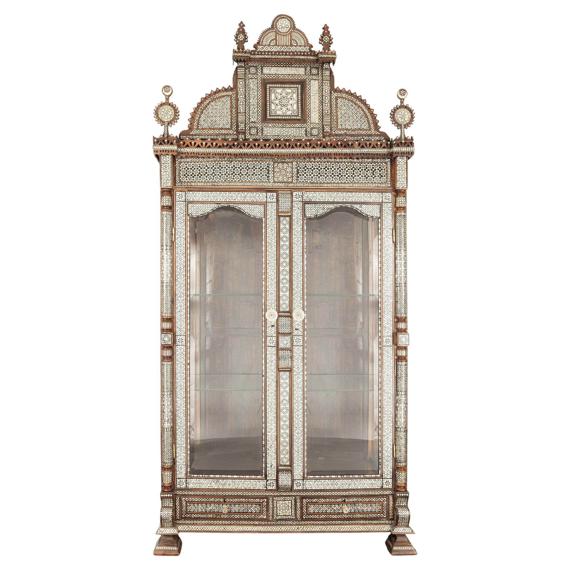 Damascus Syrian Mother of Pearl Display Cabinet For Sale