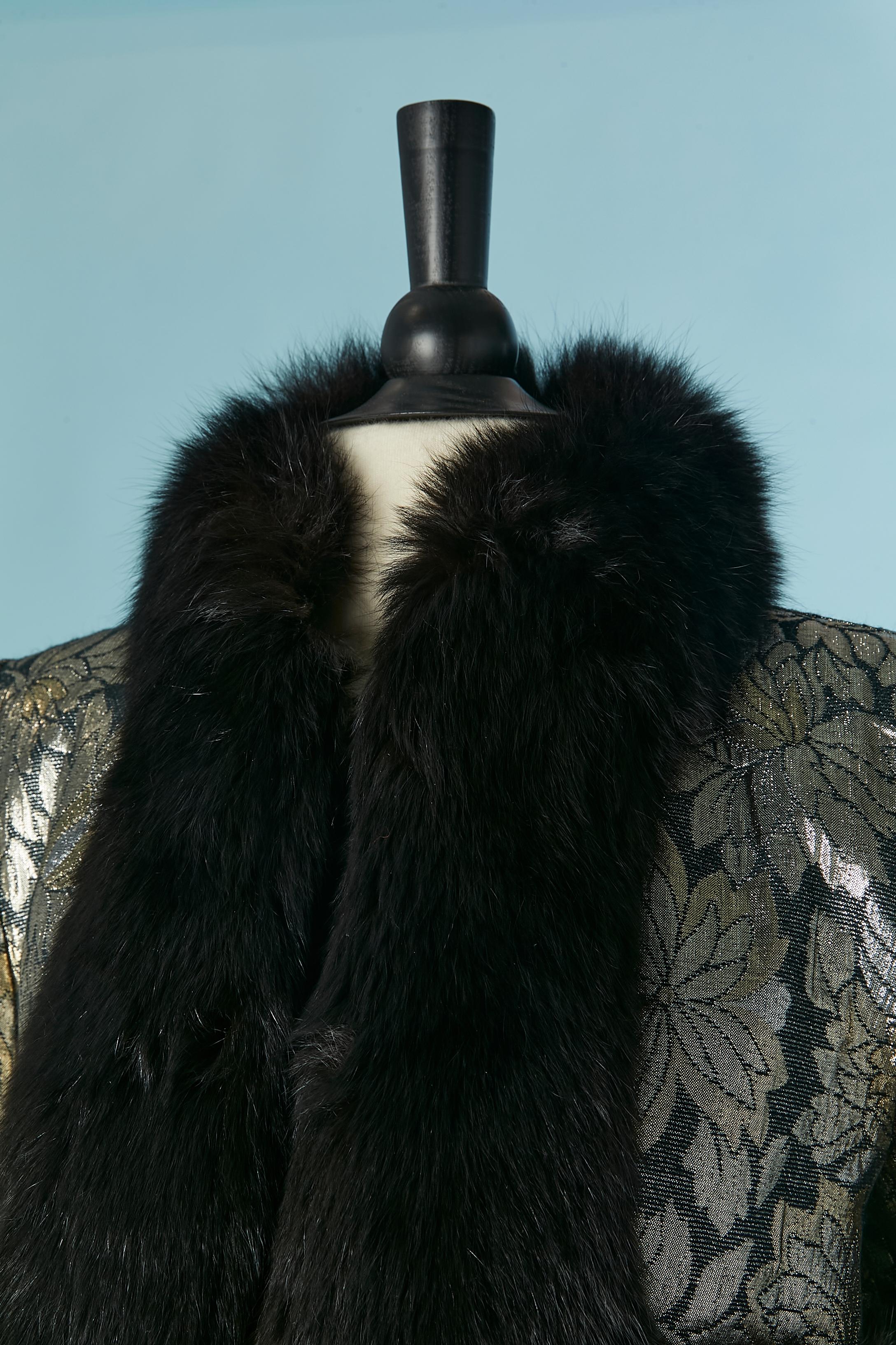 Black Damask boléro jacket with fur edge VICTOR COSTA For Sale
