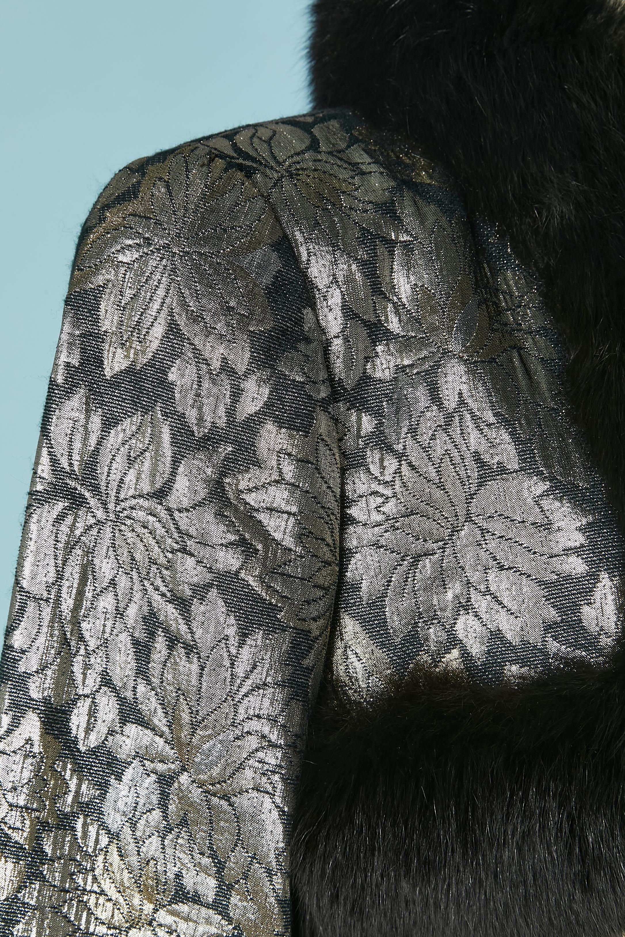 Damask boléro jacket with fur edge VICTOR COSTA In Excellent Condition For Sale In Saint-Ouen-Sur-Seine, FR