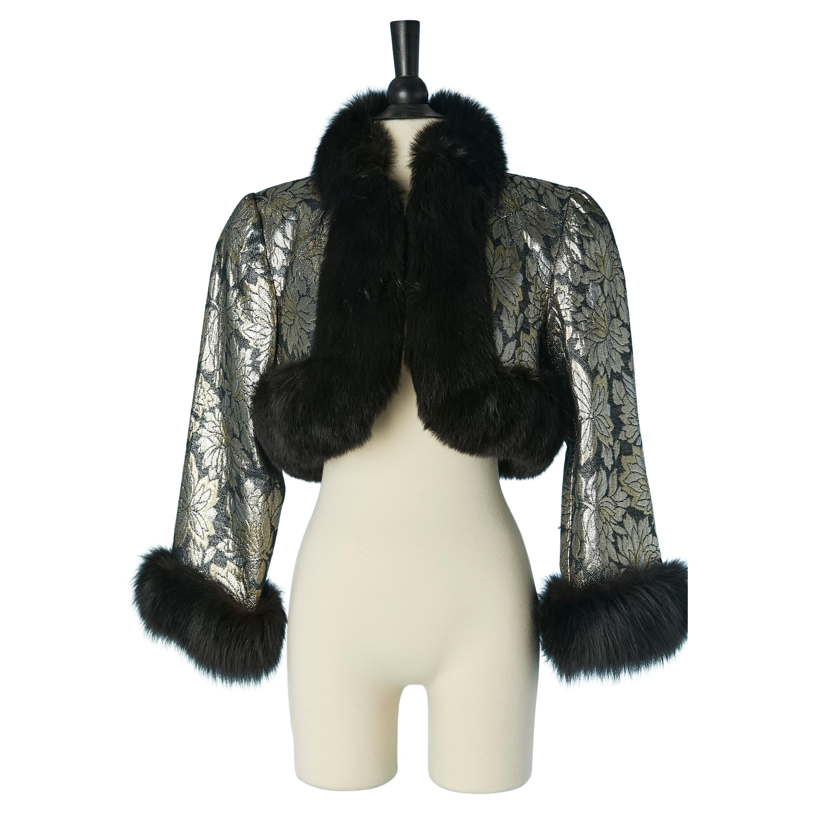 Damask boléro jacket with fur edge VICTOR COSTA For Sale