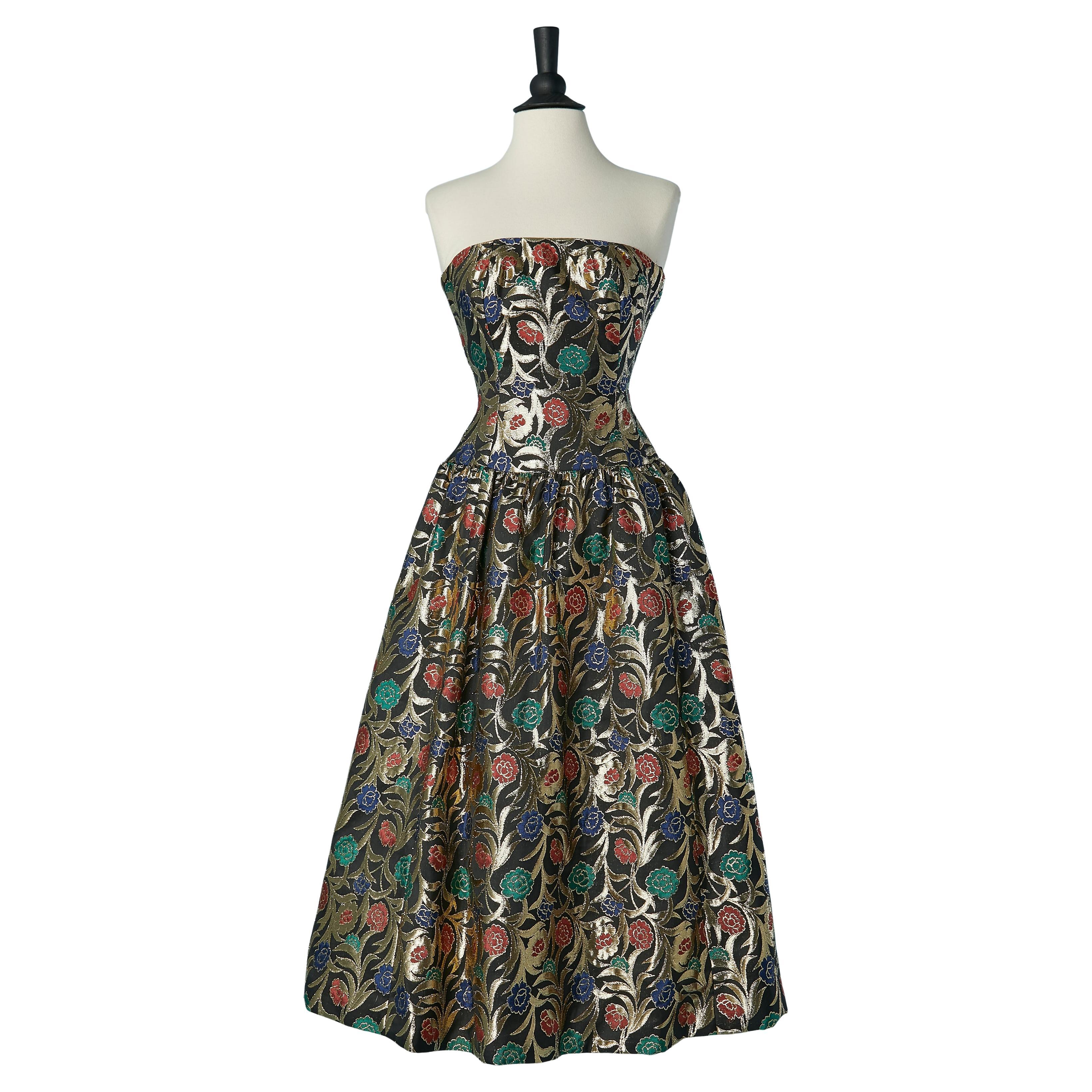 Vestido de cóctel con corpiño de damasco Victor Costa para Neiman Marcus en venta