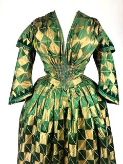 Damask checked crinoline day dress - early French Second Empire period Circa 185