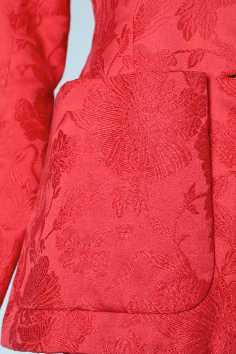 Red Damask cotton evening jacket whit clover buttons Yves Saint Laurent Rive Gauche 