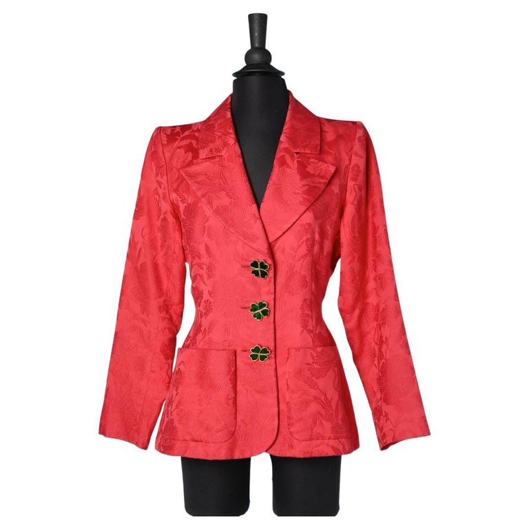 Damask cotton evening jacket whit clover buttons Yves Saint Laurent Rive Gauche For Sale at 1stDibs
