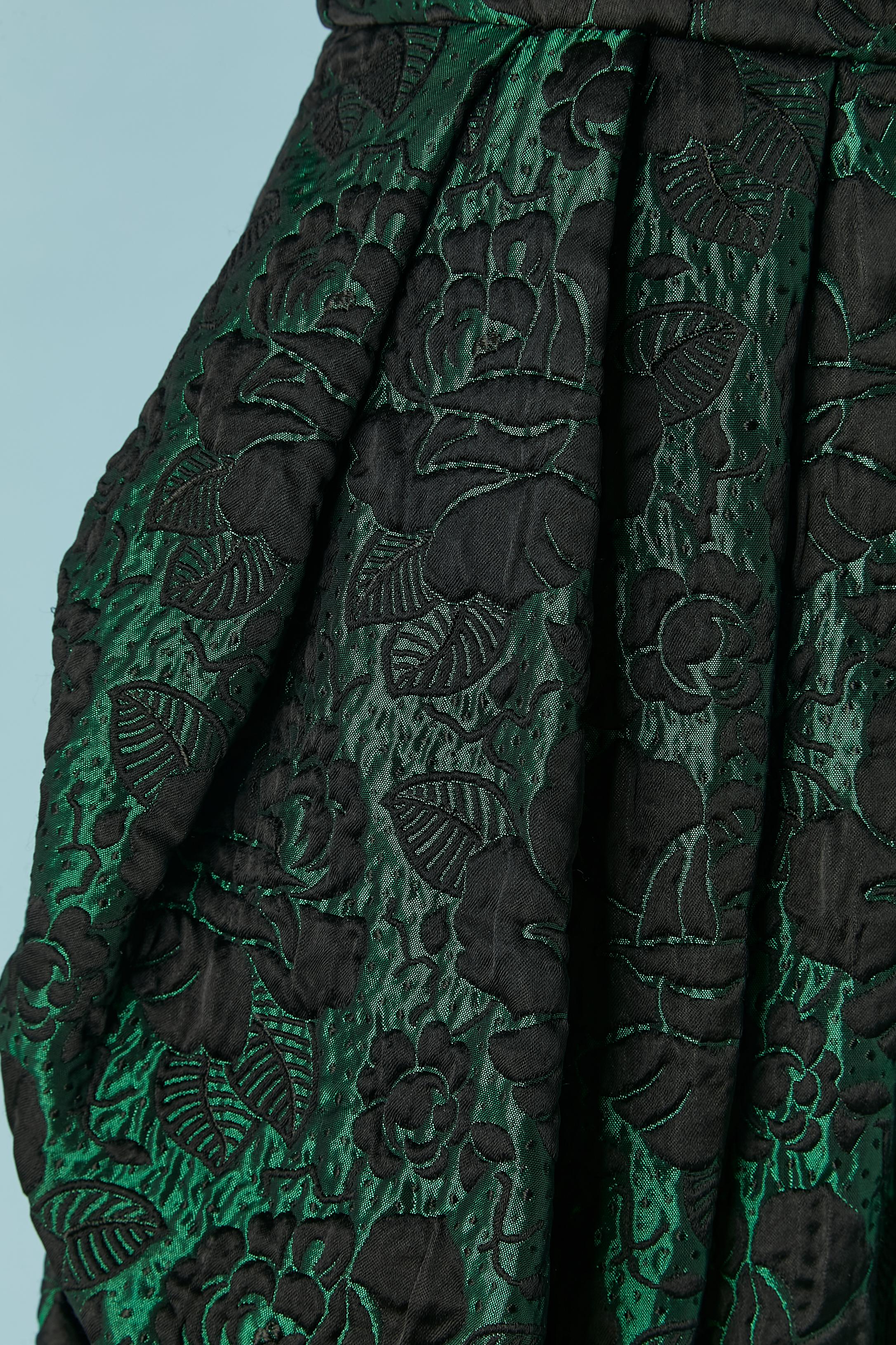 Black Damask evening dress with black velvet neckline Lydia Carlton For Sale