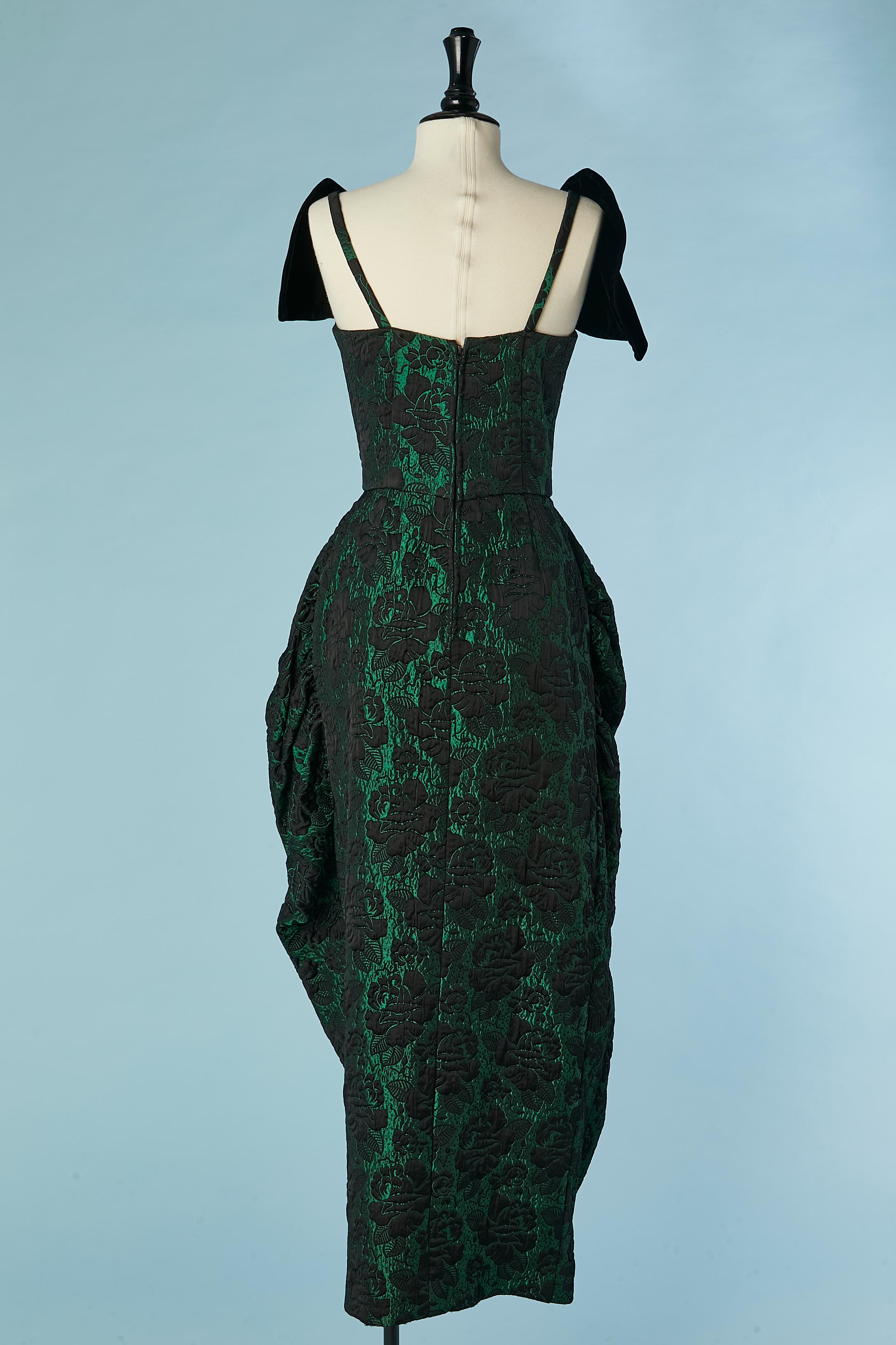Women's Damask evening dress with black velvet neckline Lydia Carlton For Sale