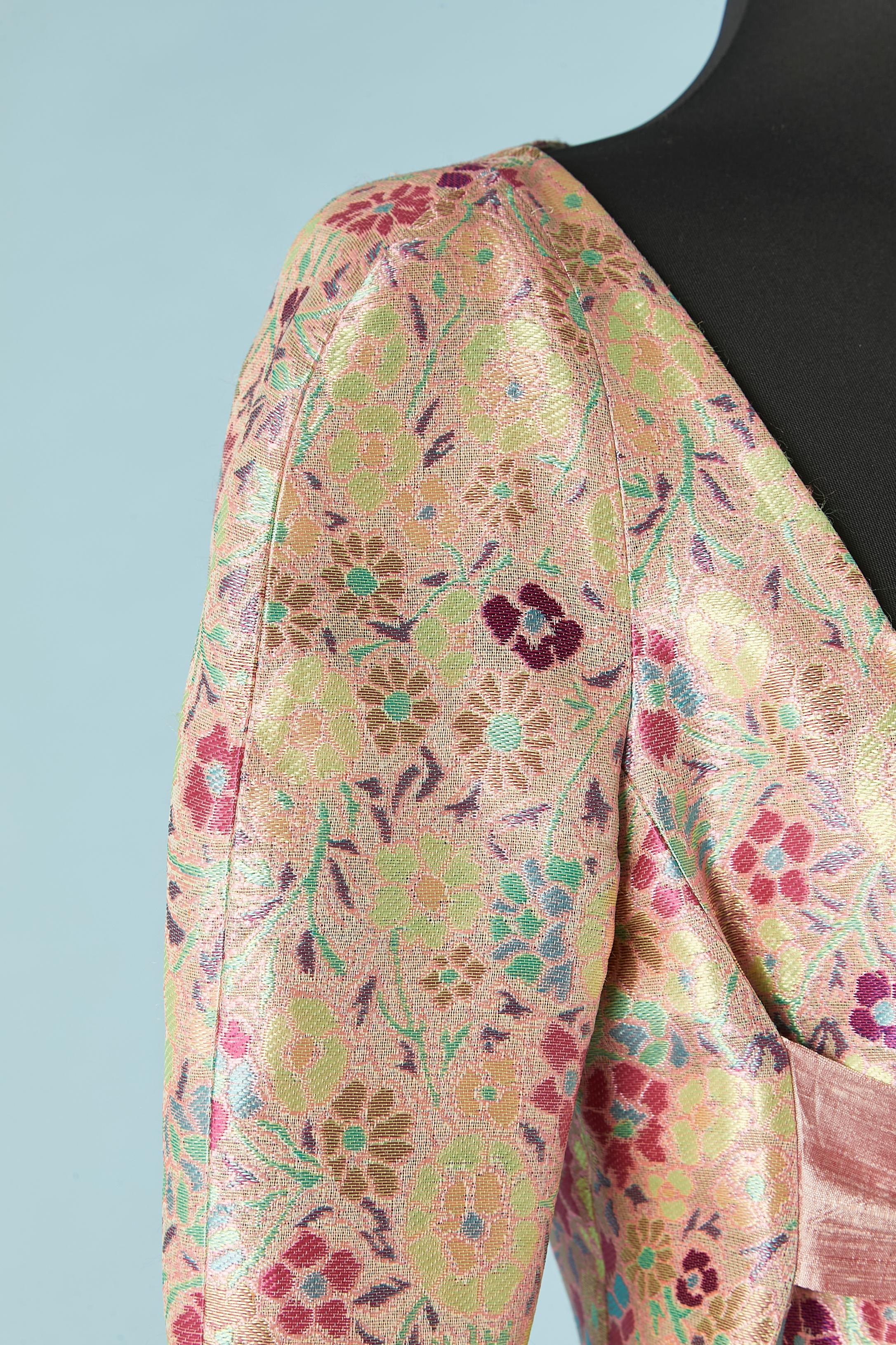Damask evening jacket with raw silk bow & beads fringes Christian Lacroix BAZAR In Excellent Condition For Sale In Saint-Ouen-Sur-Seine, FR