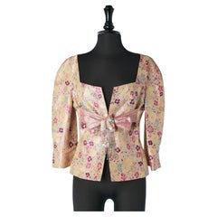 Damask evening jacket with raw silk bow & beads fringes Christian Lacroix BAZAR