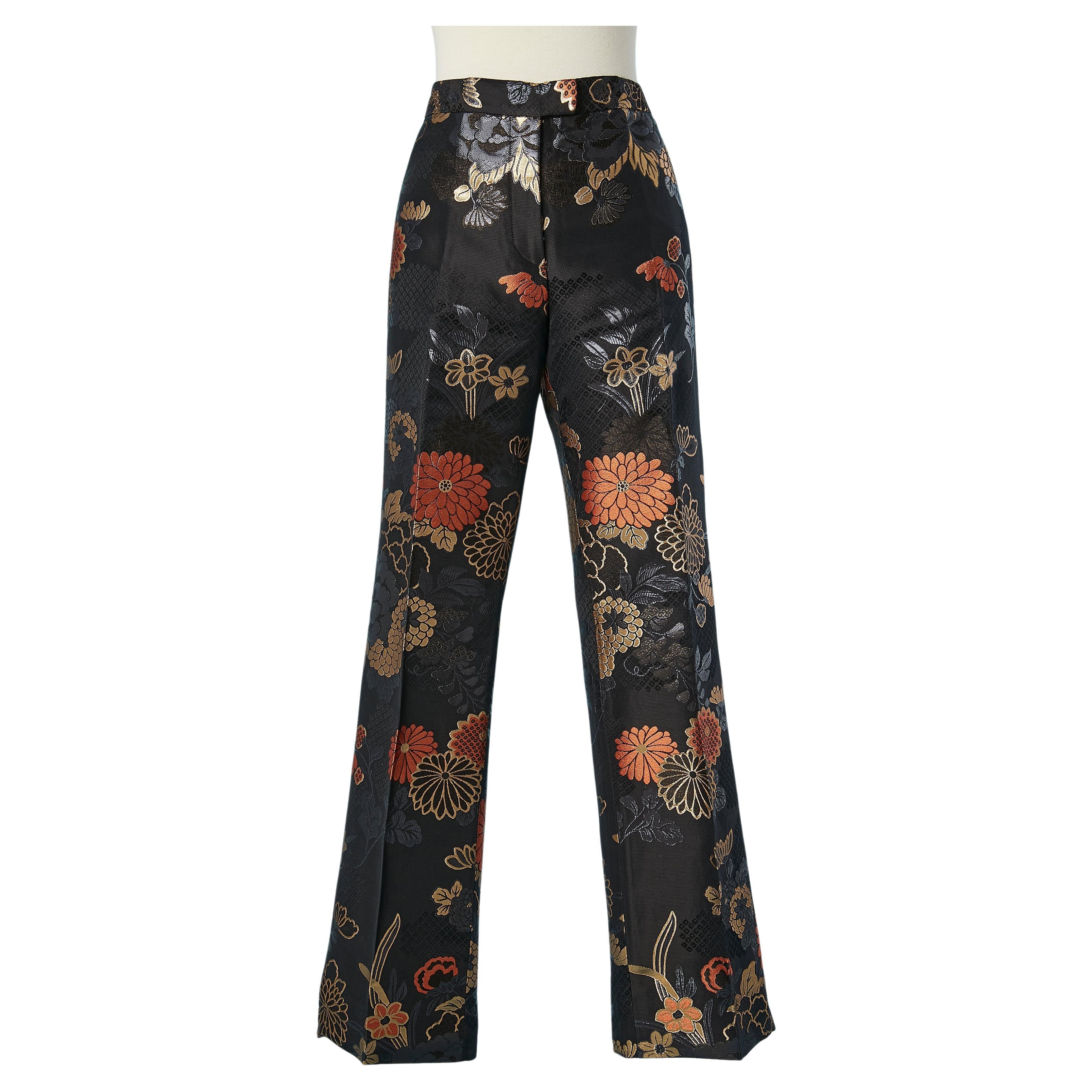 Damask evening trousers with flowers pattern Emanuel Ungaro  For Sale