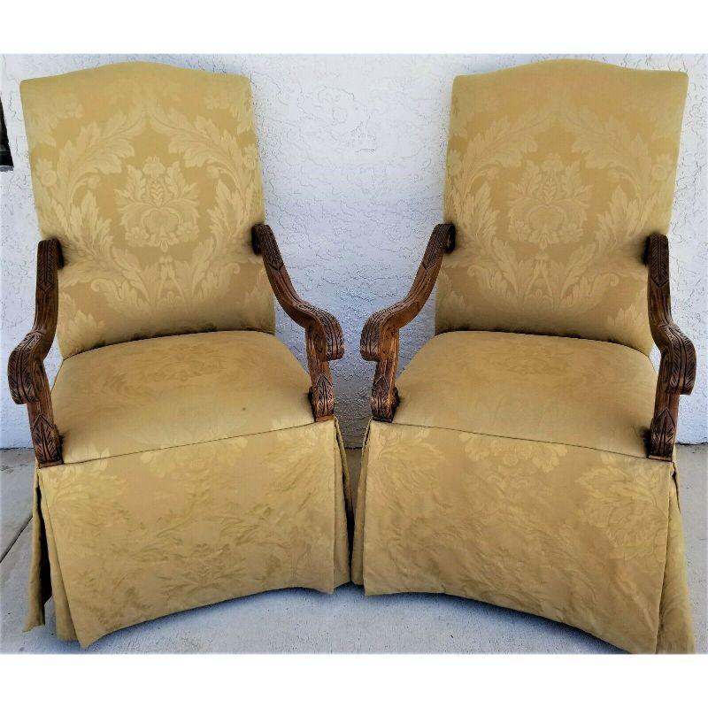 For FULL item description click on CONTINUE READING at the bottom of this page.

Offering One Of Our Recent Palm Beach Estate Fine Furniture Acquisitions Of A
Pair of Century Furniture Damask Italian Provincial Throne Host Accent Statement