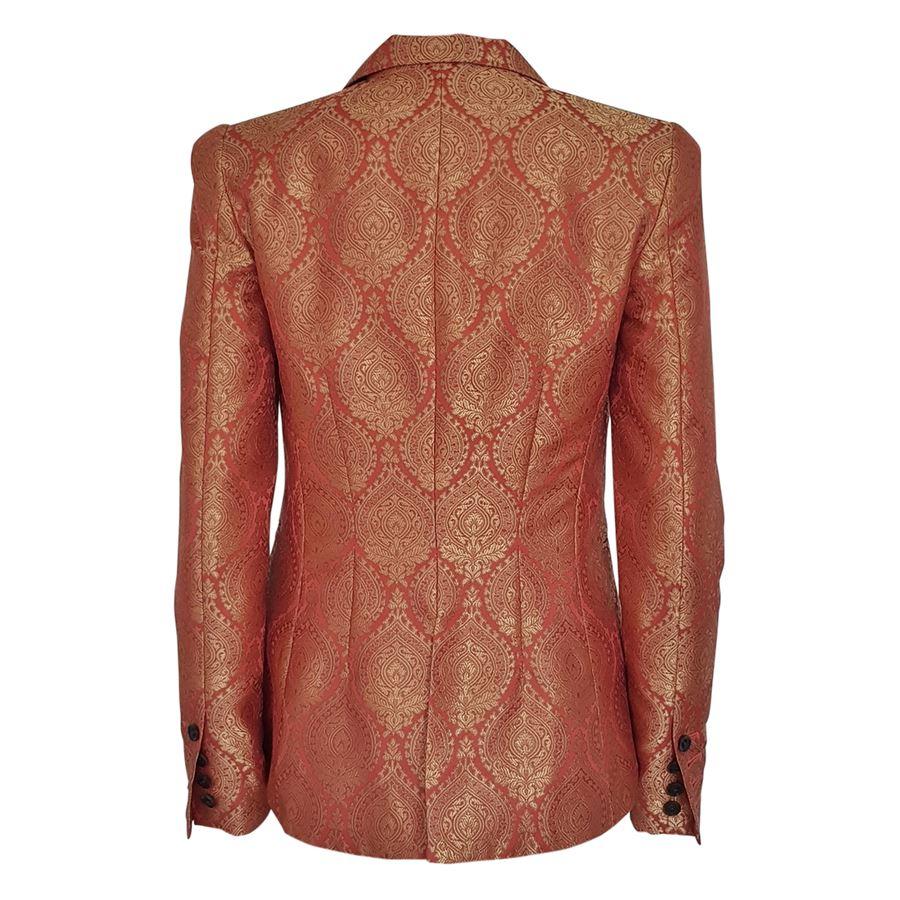 Polyester Coral color Golden damask One button closure Two pockets Shoulder length / hem cm 62 (24.4 inches) Shoulder width cm 38 (14.9 inches) Size 2 / IT 40
