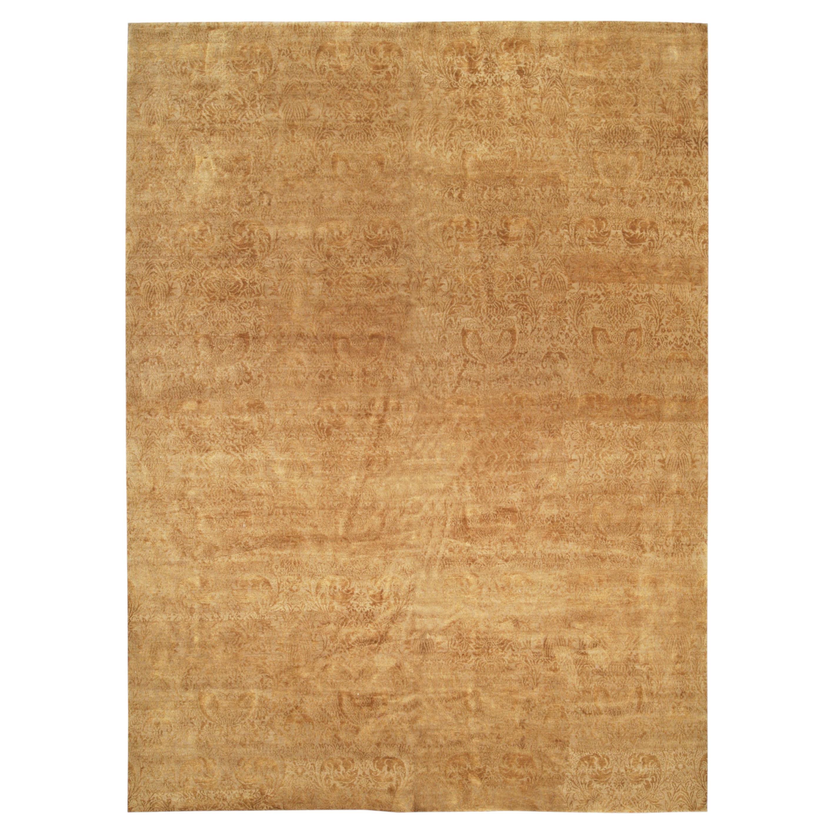 Damask Modern Arabesque Golden Tan Silk Carpet "Aurelia" by Doris Leslie Blau