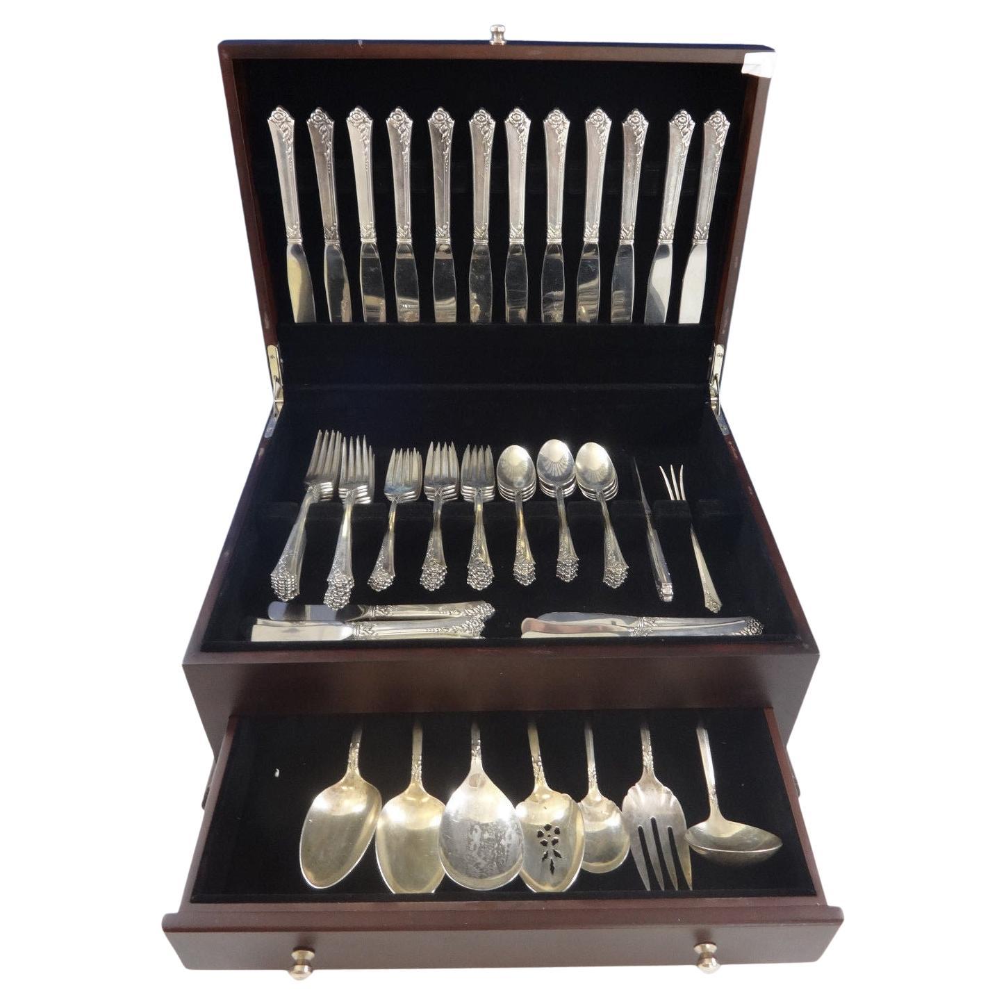 Damask Rose by Oneida Sterling Silver Flatware Set For 12 Service 69 Pcs