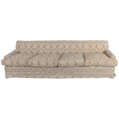 Damask Upholstered Plush Sofa with Rope Trim and Pleated Skirt