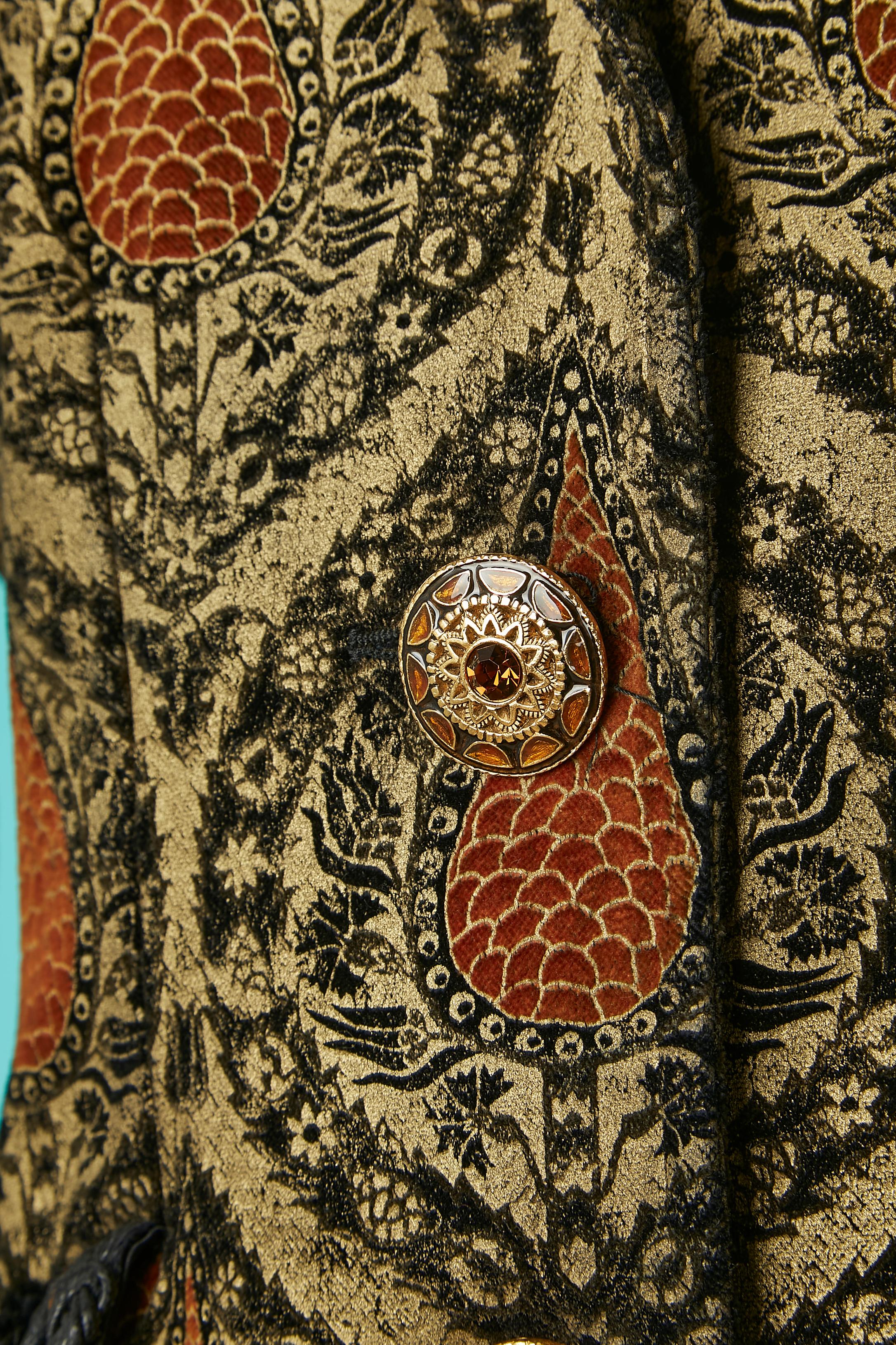 Damasked long evening jacket with jewelery buttons Christian Lacroix Paris  In Excellent Condition For Sale In Saint-Ouen-Sur-Seine, FR