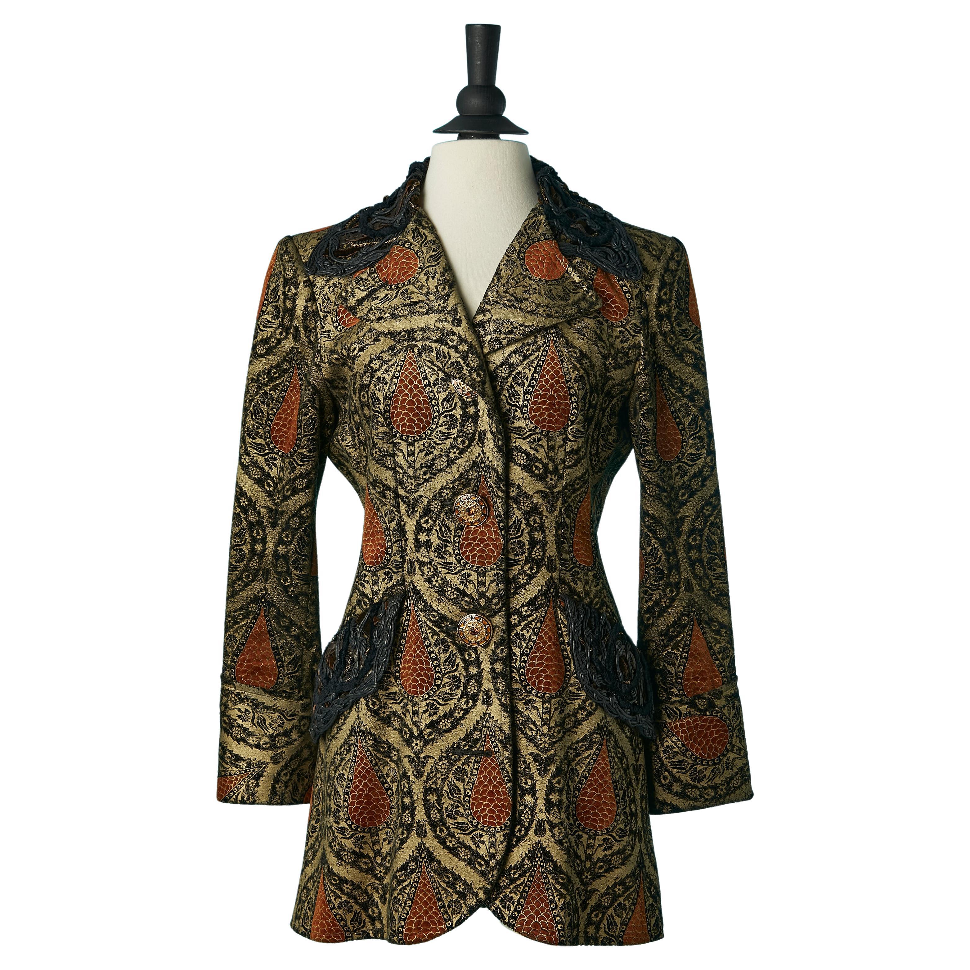 Damasked long evening jacket with jewelery buttons Christian Lacroix Paris  For Sale