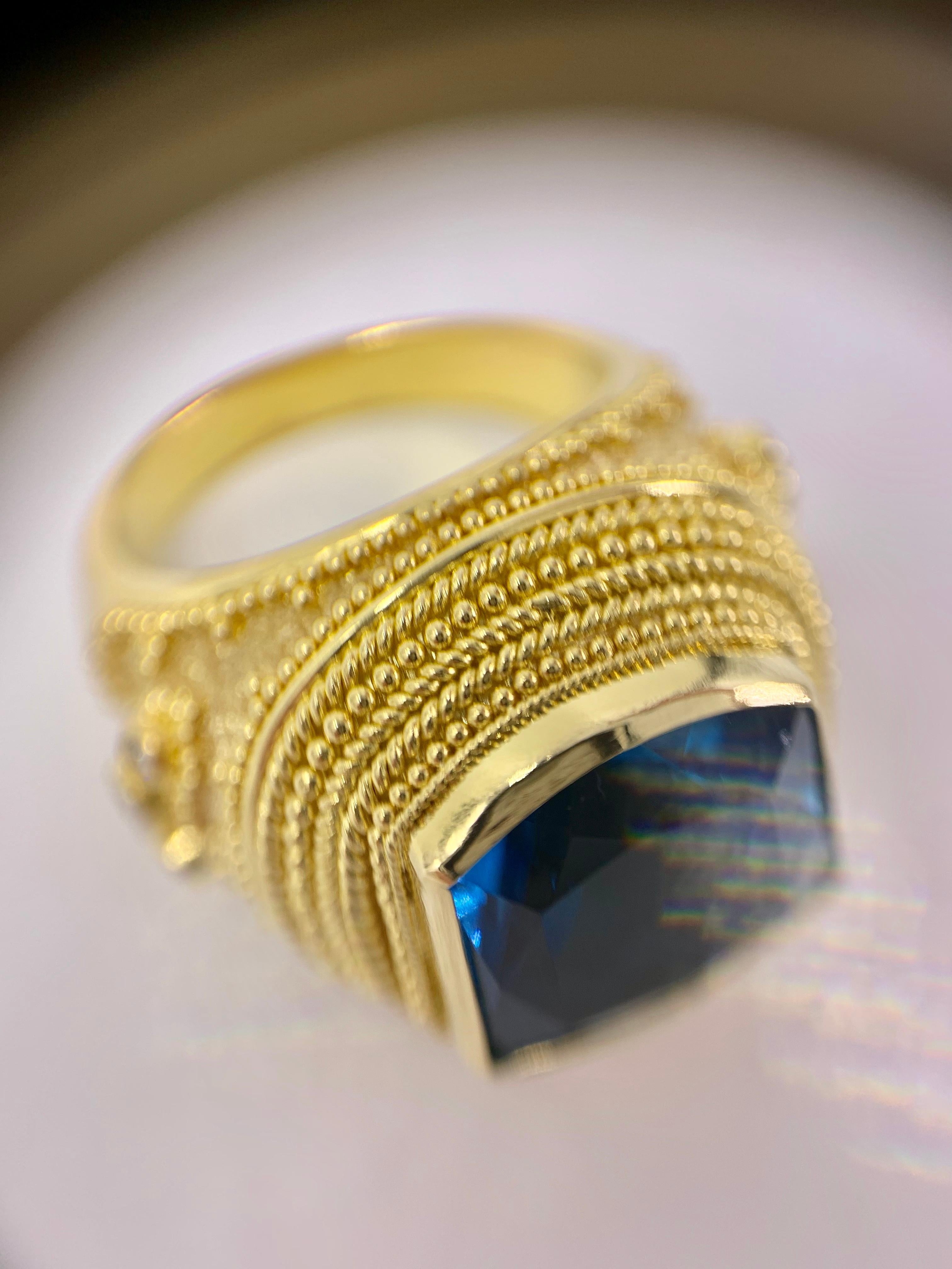 Damaskos 18 Karat London Blue Topaz and Diamond Large Ring 3