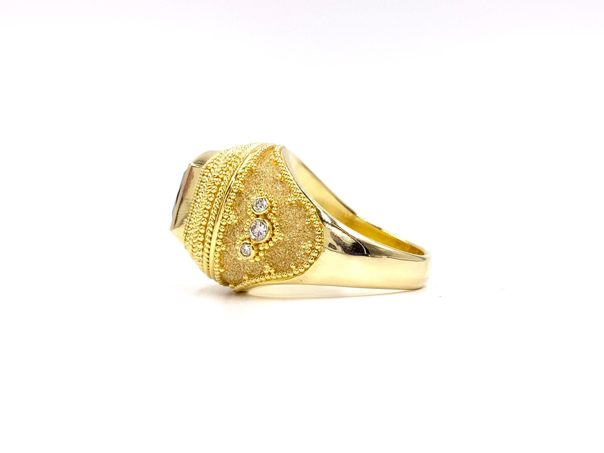 Greek Revival Damaskos 18 Karat London Blue Topaz and Diamond Large Ring