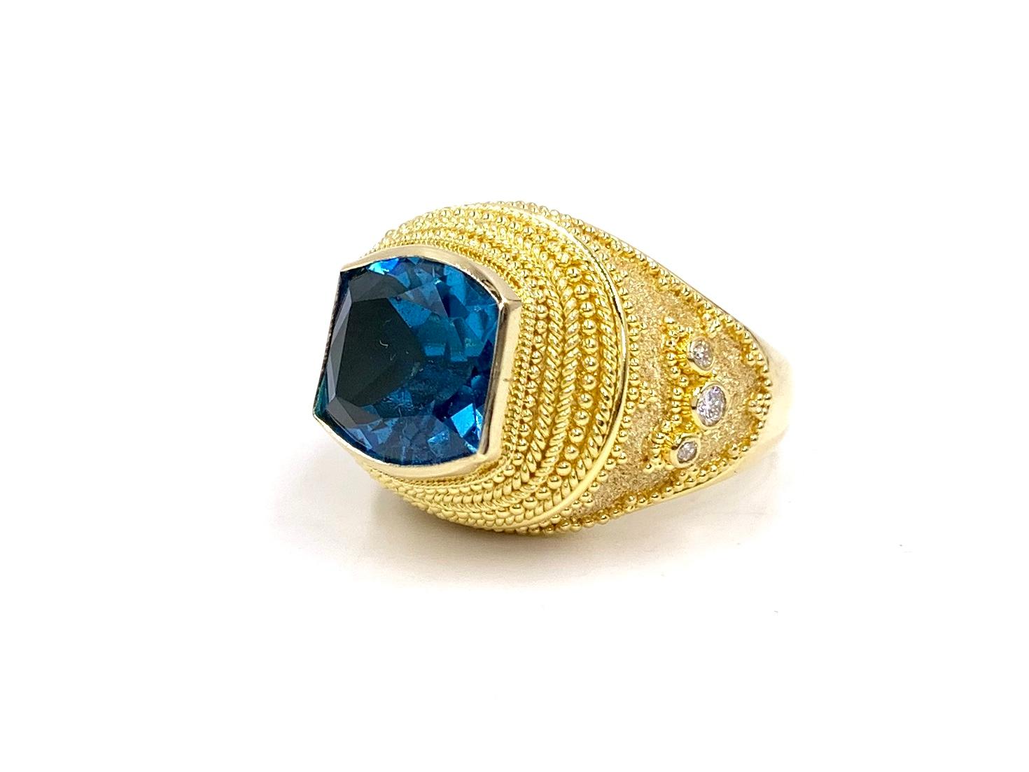 Damaskos 18 Karat London Blue Topaz and Diamond Large Ring In Good Condition In Pikesville, MD