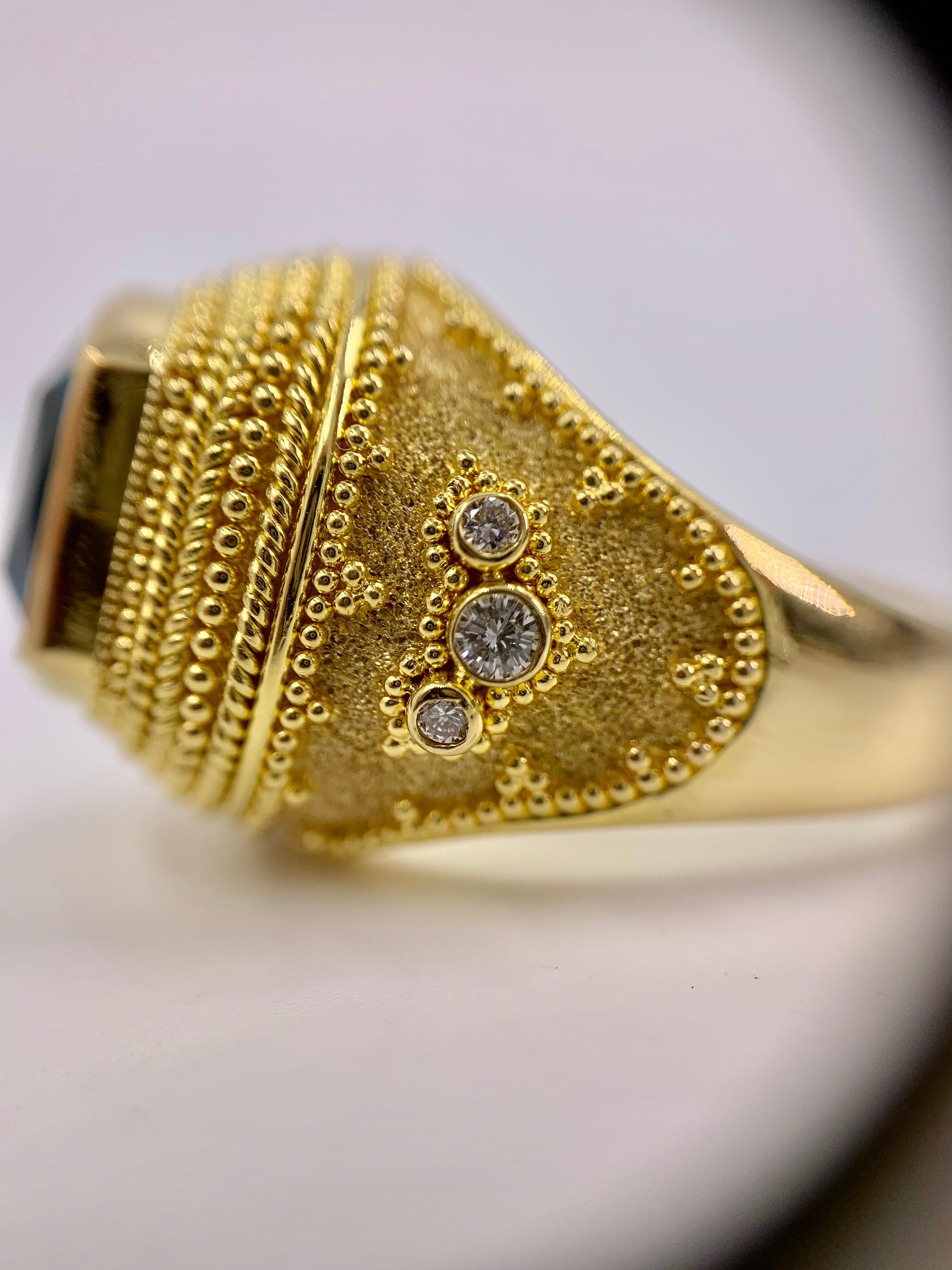 Women's or Men's Damaskos 18 Karat London Blue Topaz and Diamond Large Ring