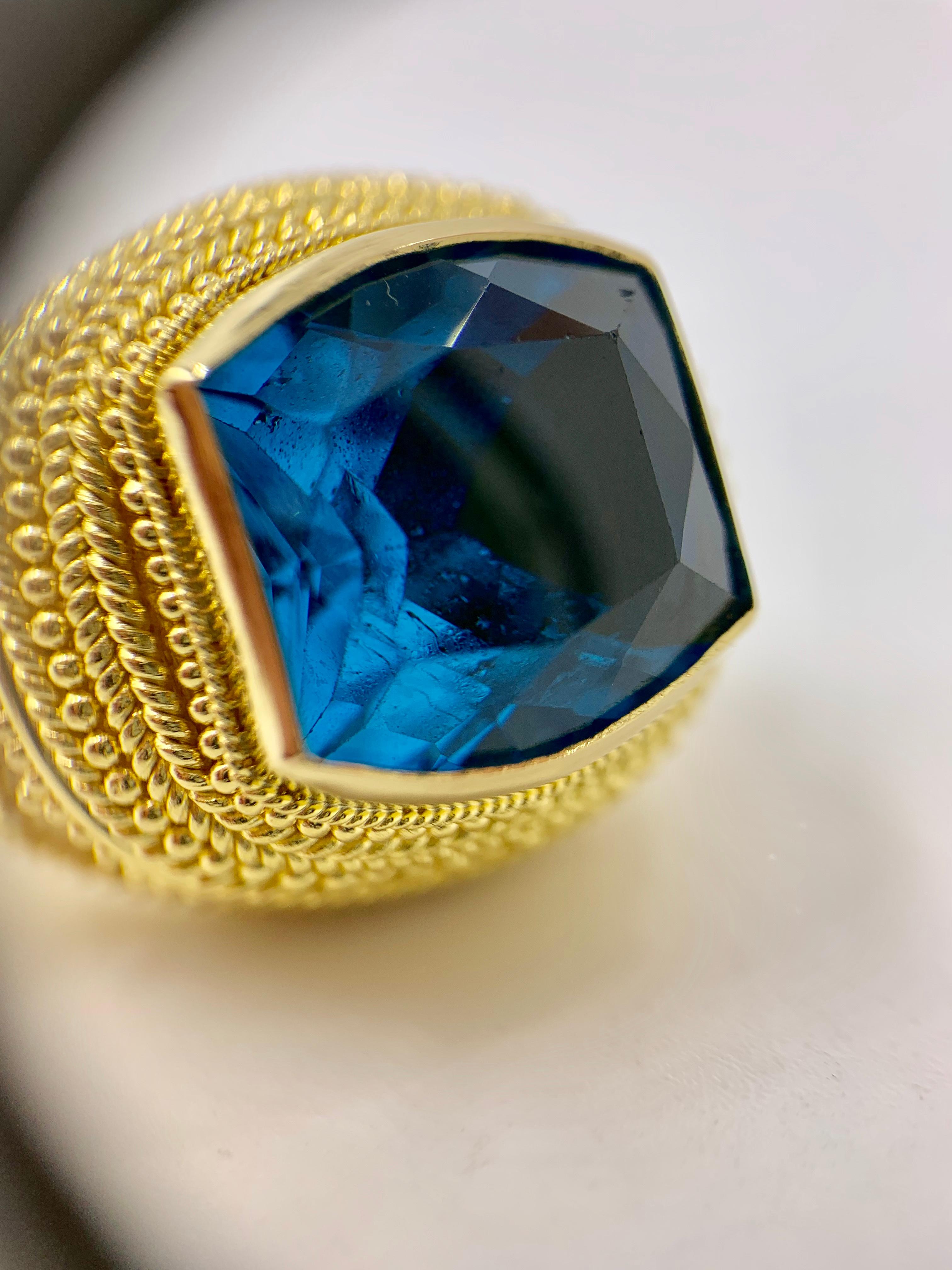 Damaskos 18 Karat London Blue Topaz and Diamond Large Ring 1