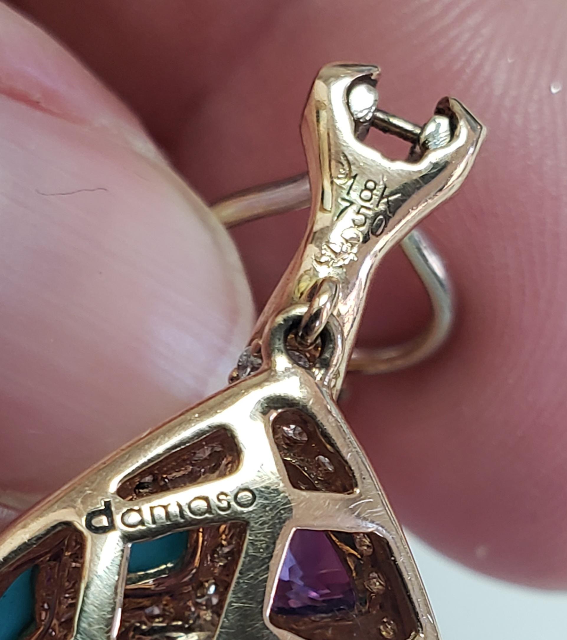 Mixed Cut Damaso Martinez Diamond, Amethyst, Turquoise Earring/Ring 58.9gram Set 18K s-6 For Sale