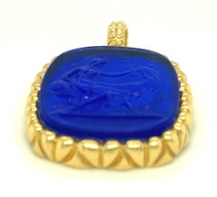 D'amati Glass Intaglio "Diana and the Deer" Pendant in 18k Yellow Gold Frame