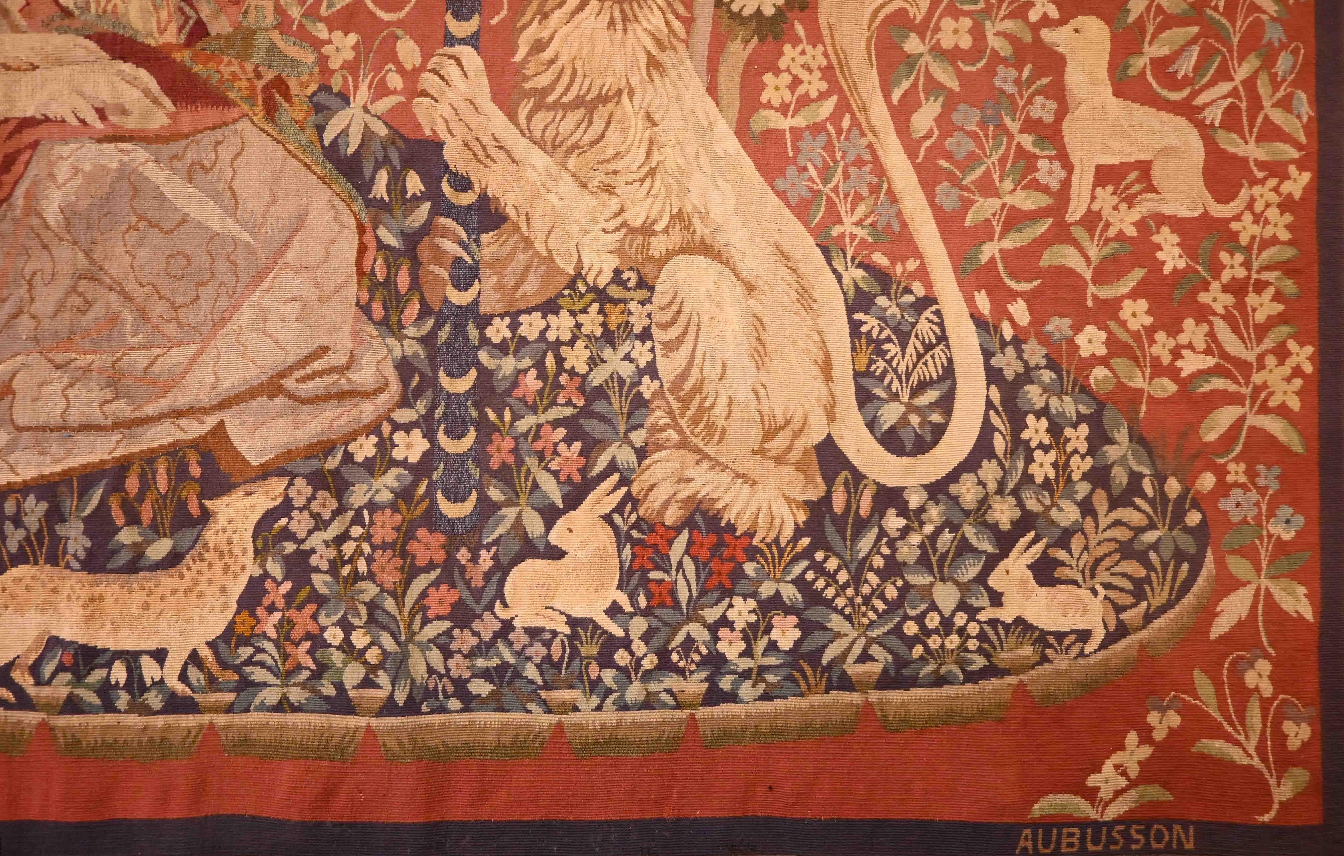 French Dame à la licorne - Medieval tapestry Manufacture Aubusson 19th - N° 1355 For Sale