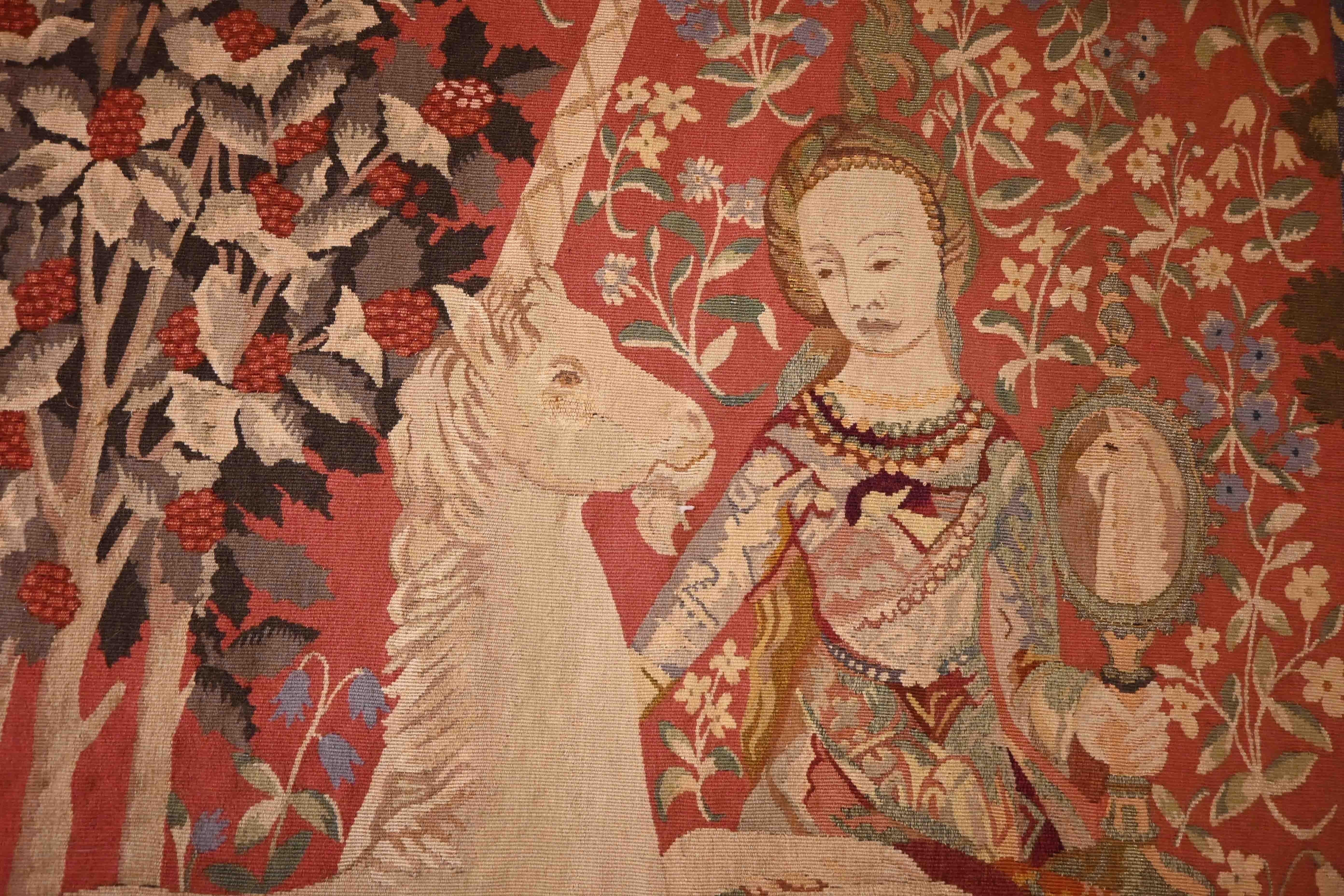 Dame à la licorne - Mittelalterlicher Wandteppich Manufacture Aubusson 19th - N° 1355 im Angebot 2