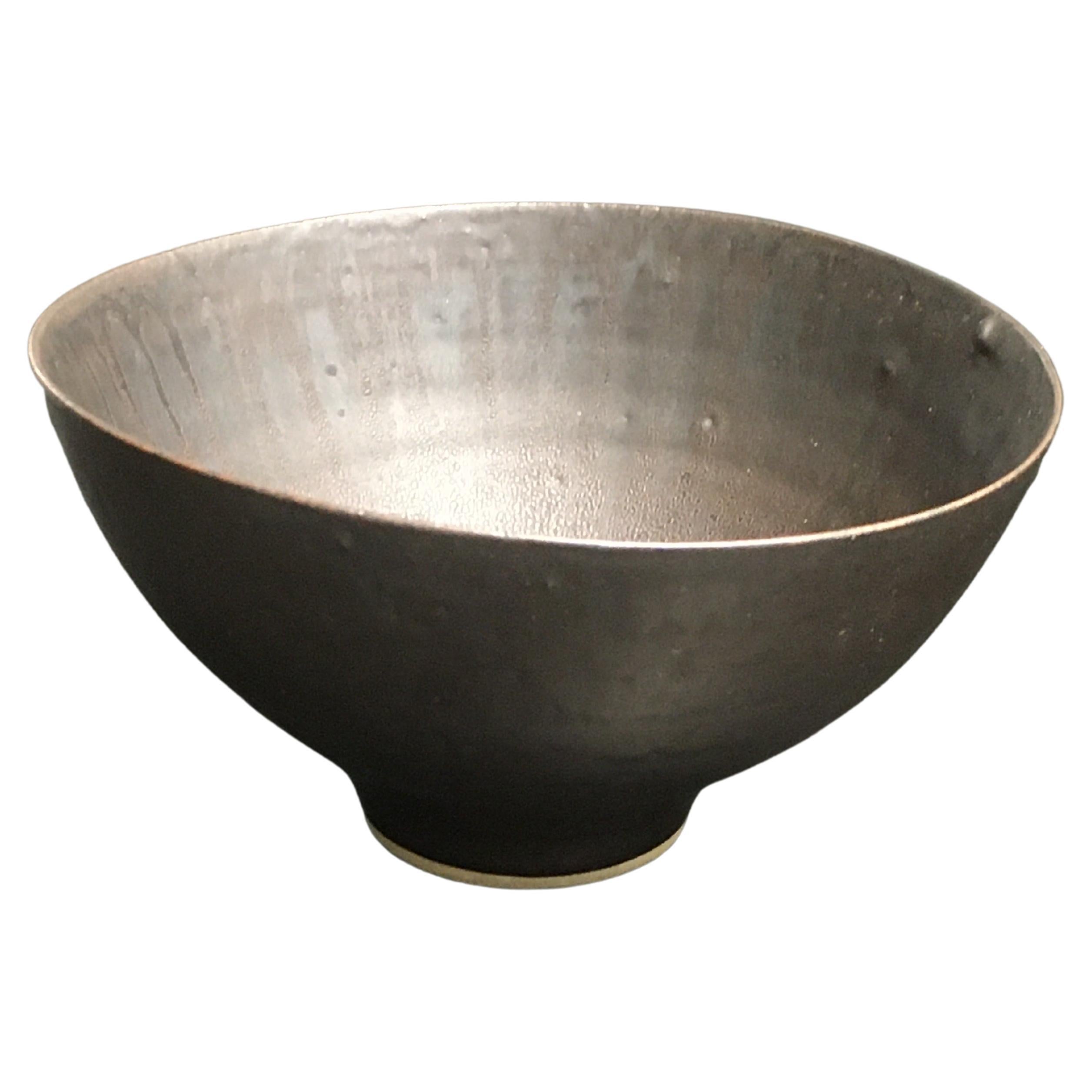English Dame Lucie Rie, 1950's Porcelain Footed Bowl with Manganese Glaze. For Sale