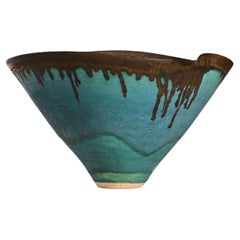 Dame Lucie Rie Cuenco de gres azul turquesa