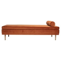 Dame Nude Oak and Bronze Color Velvet Daybed with Metal Foot Detailing