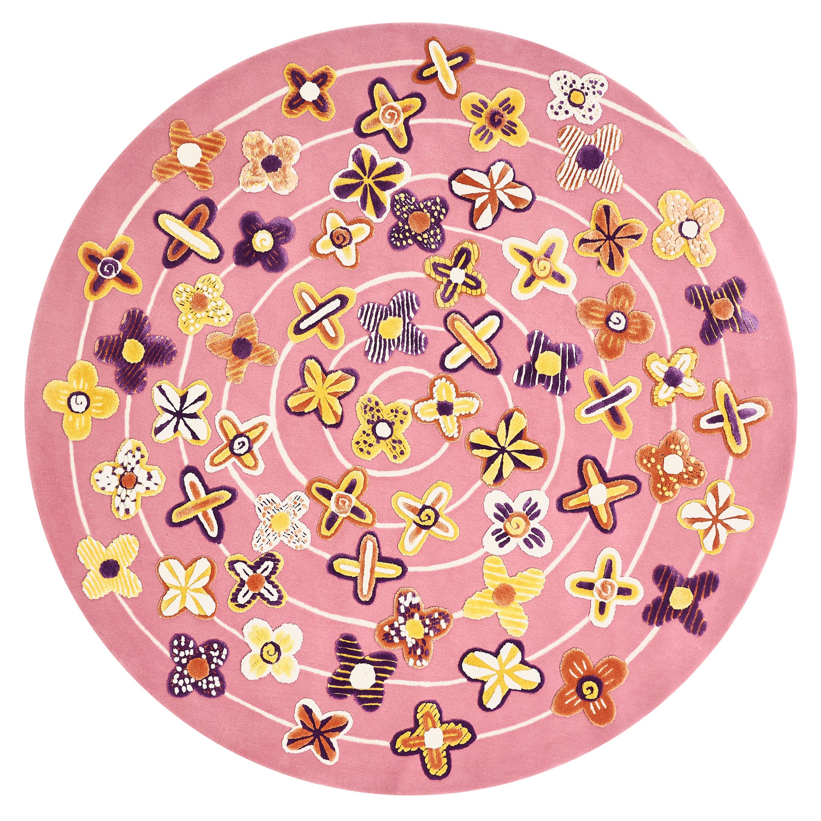 Dame Zandra Rhodes „Energy Garden Daisies“ – handgetufteter Wollteppich, 6,5 x 6,5 ft