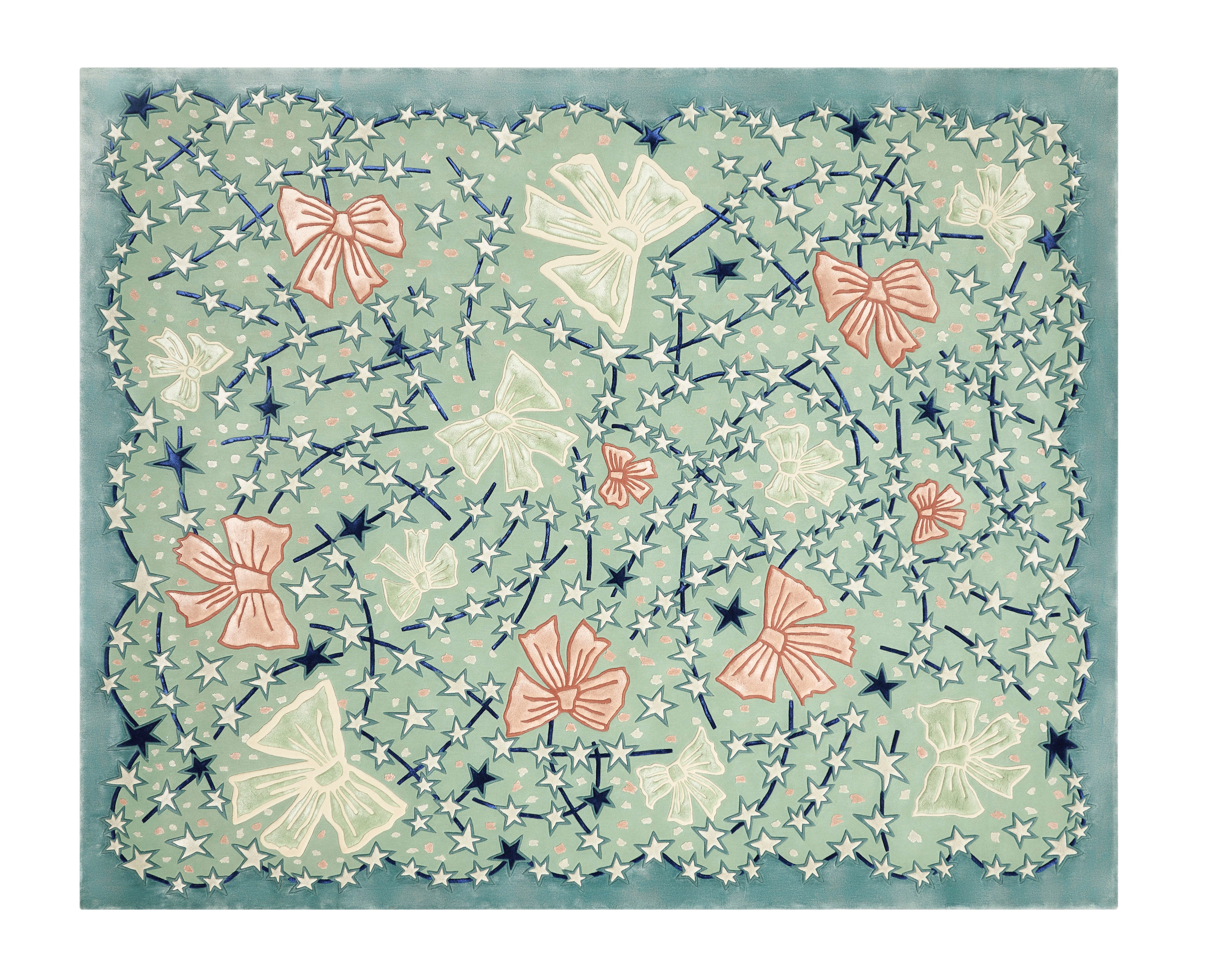 Dame Zandra Rhodes „Energy Garden Stars&Bows“ – handgetufteter Wollteppich, 8 x 10 ft