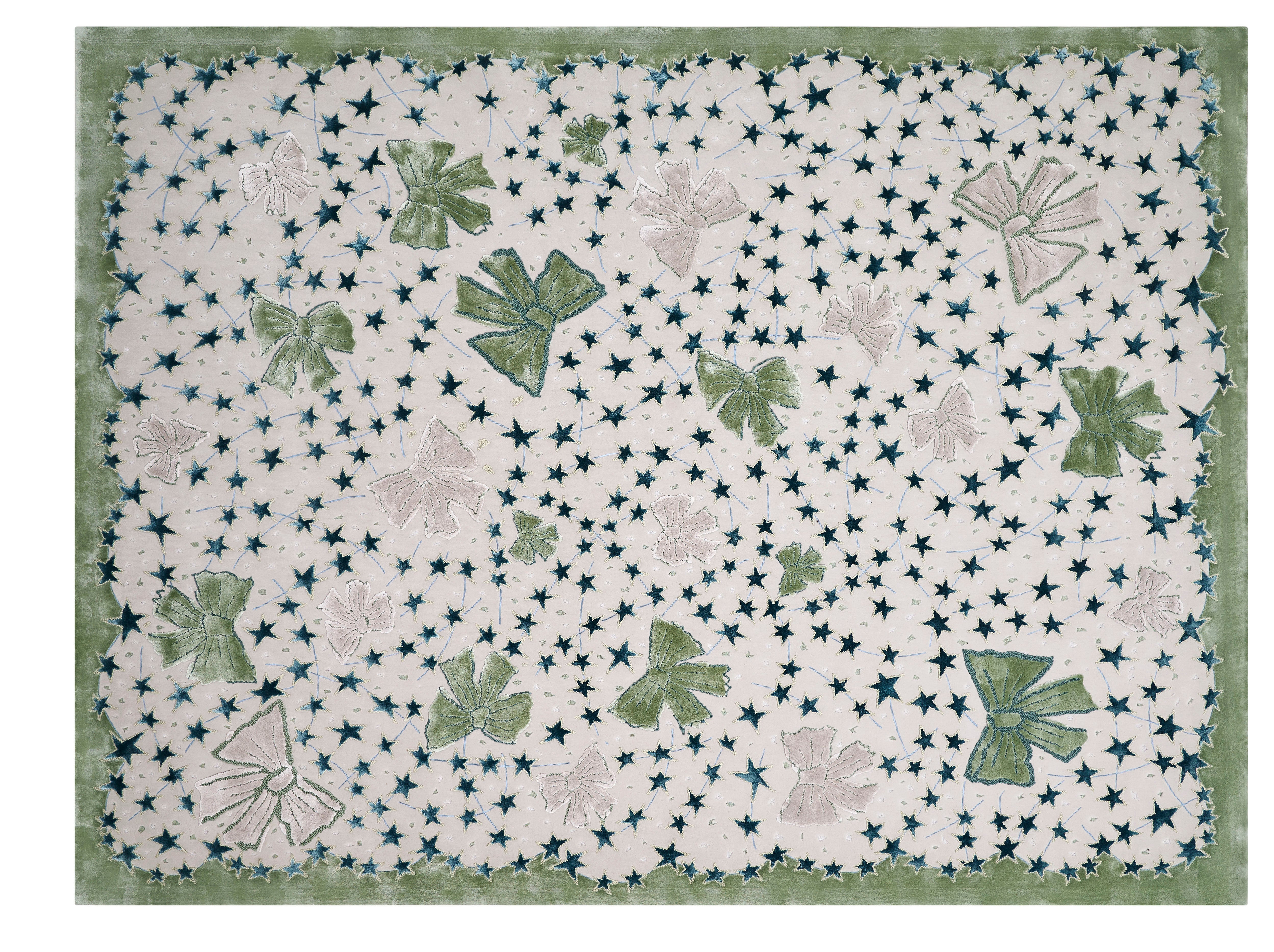 Dame Zandra Rhodes „Energy Garden Stars&Bows“ – handgetufteter Wollteppich, 8 x 10 ft