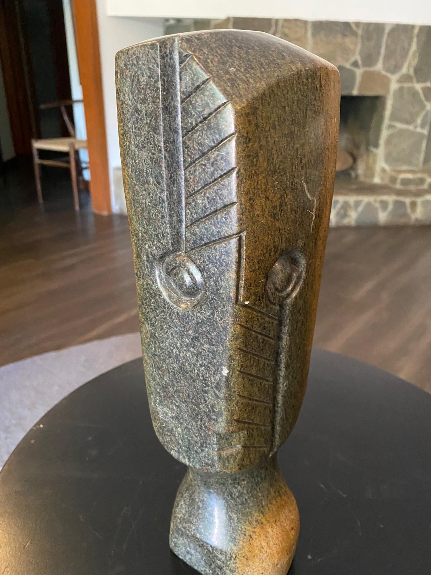 Folk Art Damian Manuhwa Signed African Zimbabwean Shona Abstract Figure Stone Sculpture For Sale
