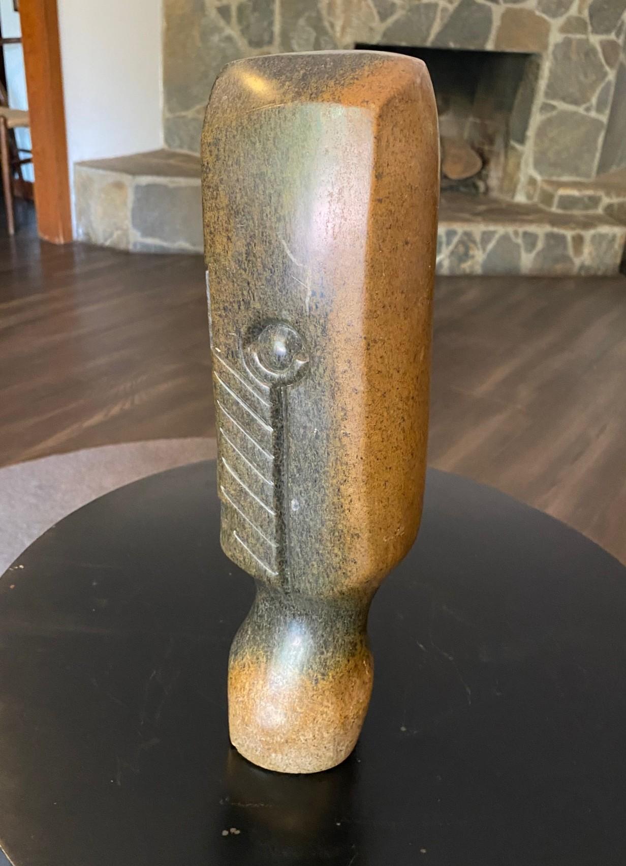 Damian Manuhwa Signed African Zimbabwean Shona Abstract Figure Stone Sculpture In Good Condition For Sale In Studio City, CA