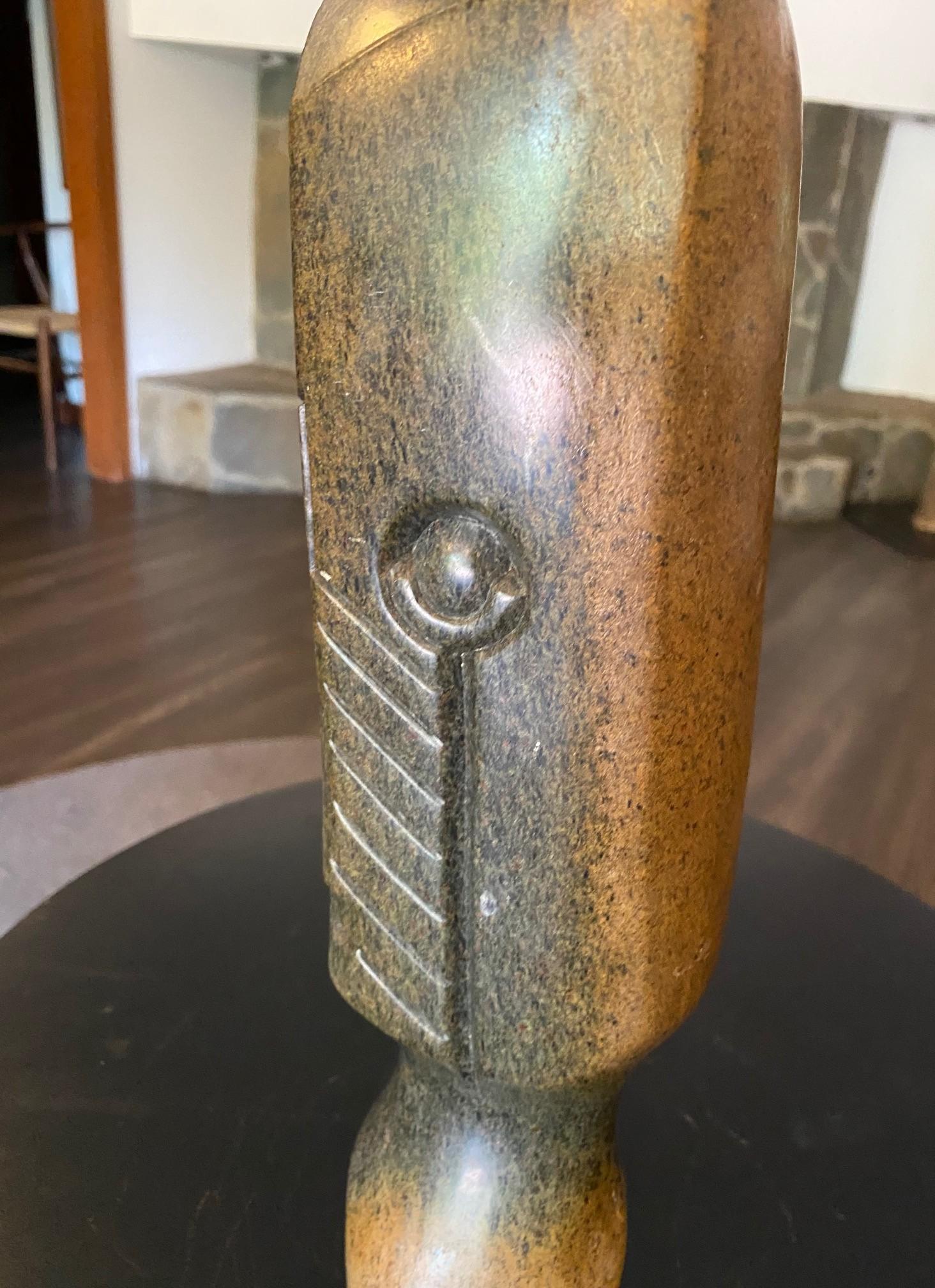 20th Century Damian Manuhwa Signed African Zimbabwean Shona Abstract Figure Stone Sculpture For Sale