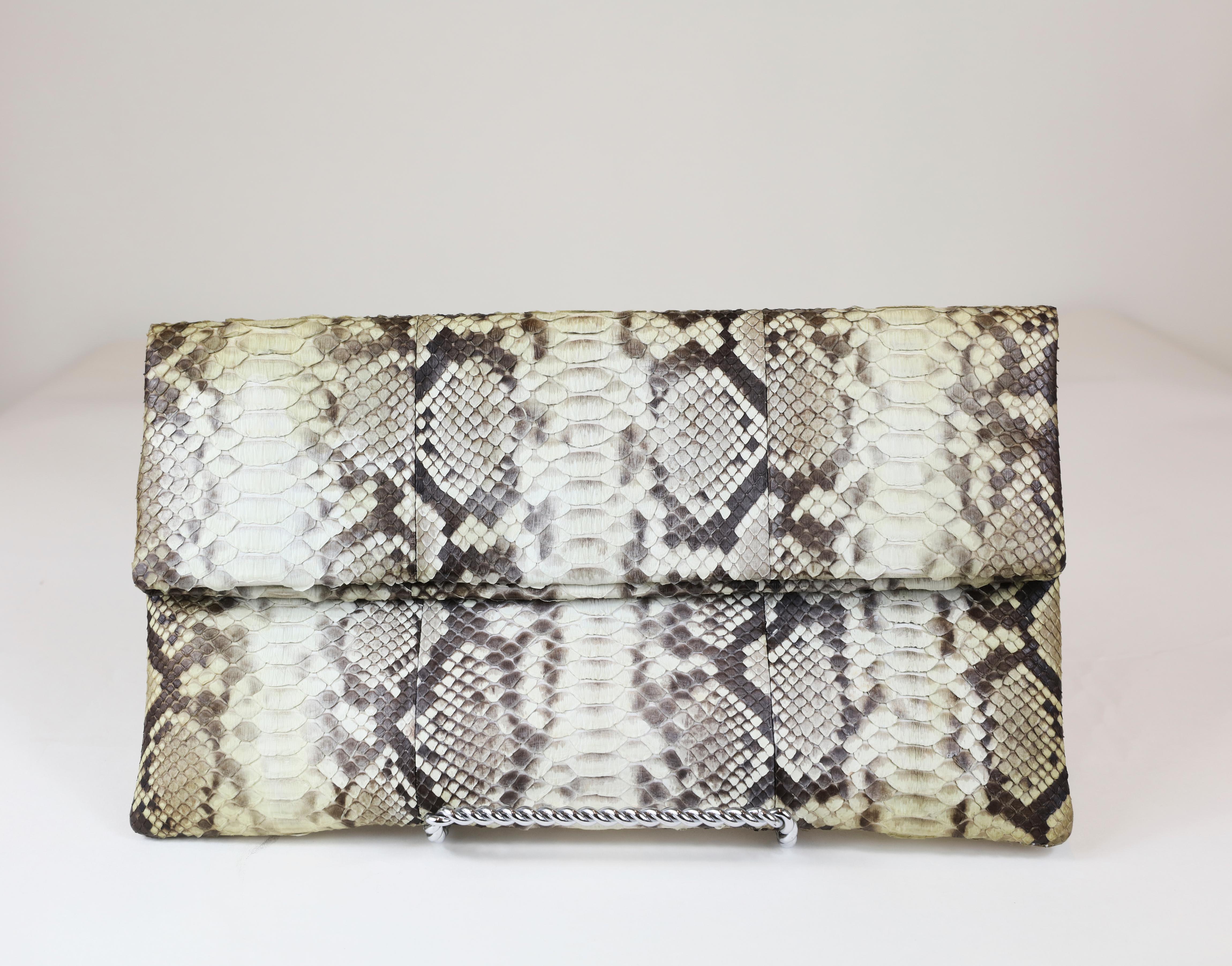 Damian Morrison Gray/Multi Python Clutch with Flap Closure In Excellent Condition In Bridgehampton, NY